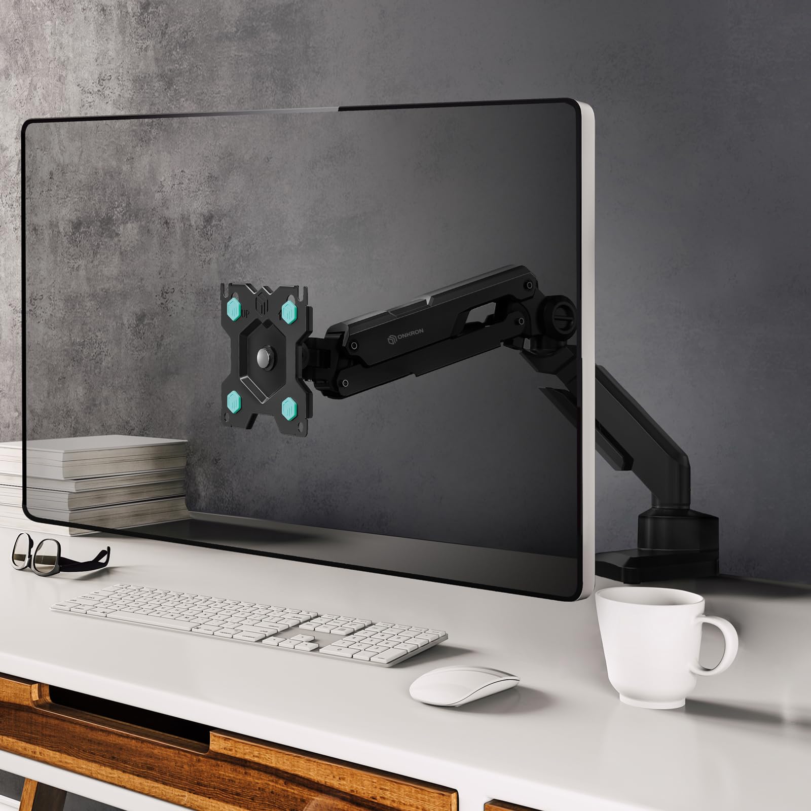 Onkron Single Monitor Desk Mount For 13 34 Inch Screens, Up To 22 Lbs, Pc Monitor Arm, Gas Spring, 75X75 & 100X100 Vesa, Full Mo