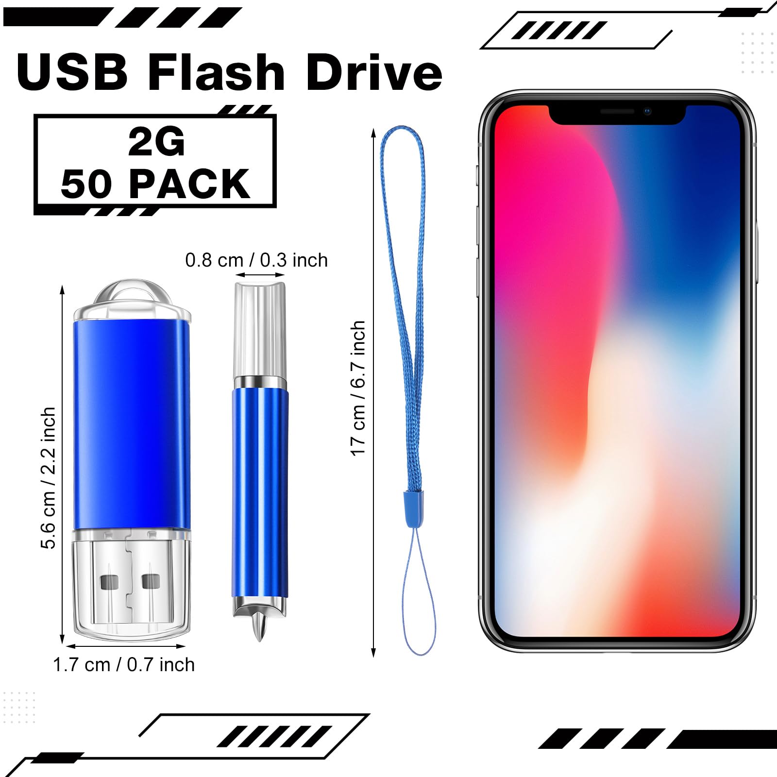 Hoteam 50 Pack Usb 2.0 Flash Drives Bulk Blue Pen Drives Portable Pen Drives Thumb Drive With Hat Usb Sticks Bulk With 50 Pcs La