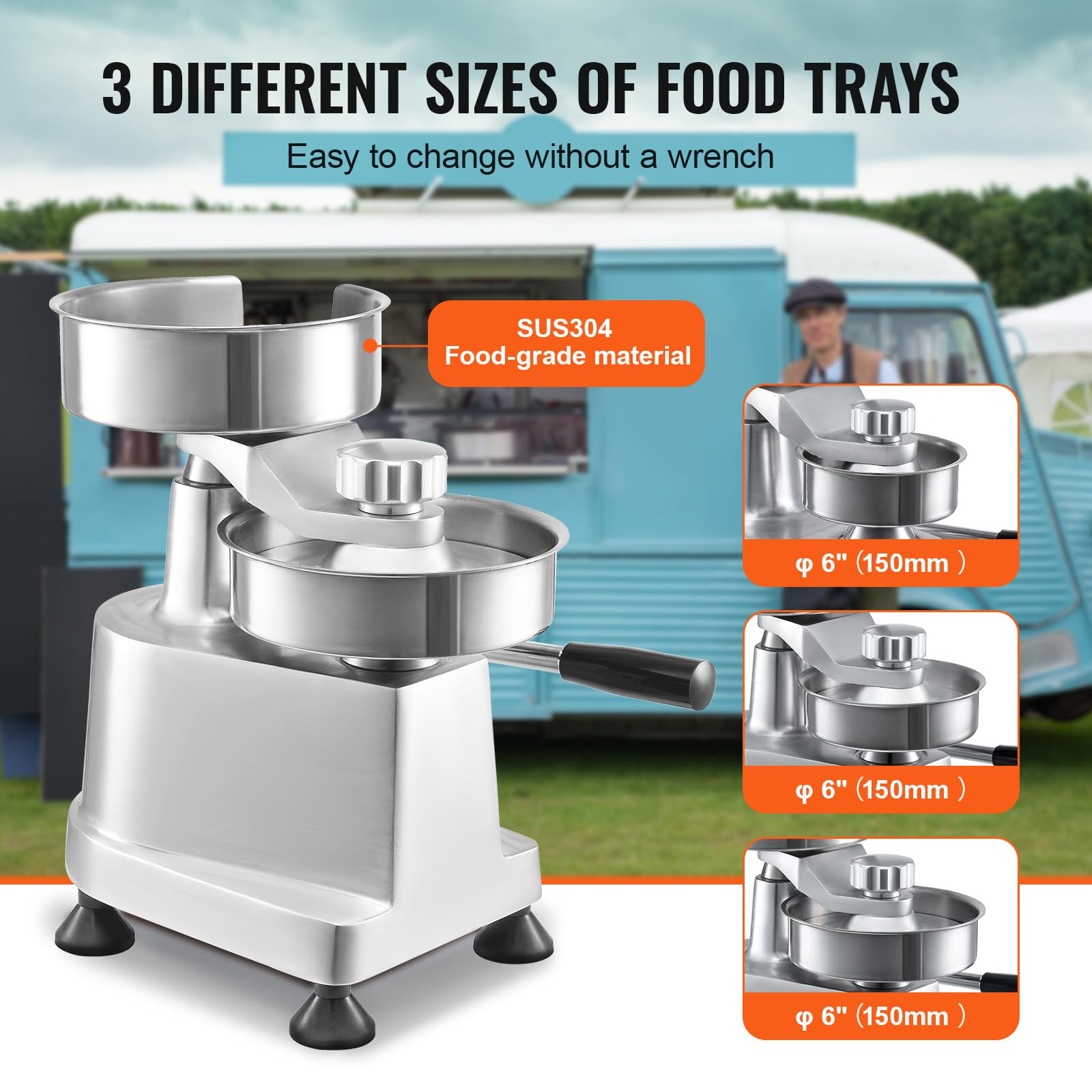 Vevor Commercial Burger Patty Maker, Hamburger Beef Patty Maker With 3 Convertible Mold(4/5/6 Inch), Heavy Duty Stainless Steel