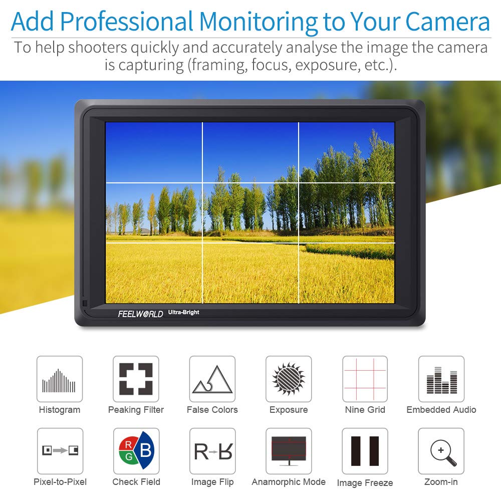 Feelworld Fw279S 7 Inch Ultra Bright 2200Nit Daylight Viewable Full Hd 1920X1200 Ips Panel Dslr On Camera Field Monitor 3G Sdi 4