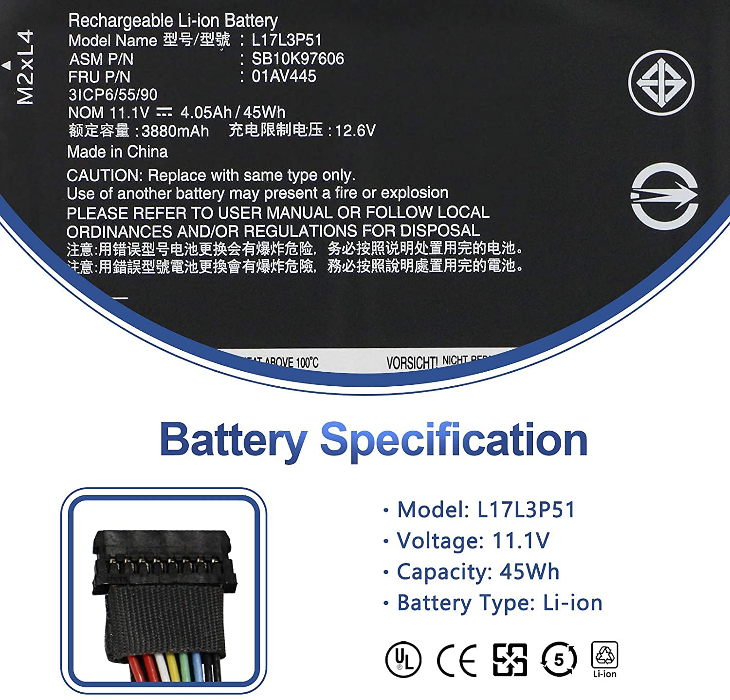 Antiee 01Av445 L17L3P51 Battery Compatible With Lenovo Thinkpad E480 E490 E485 E495 E580 E585 E590 E595 E14 E15 Series Sb10K9760