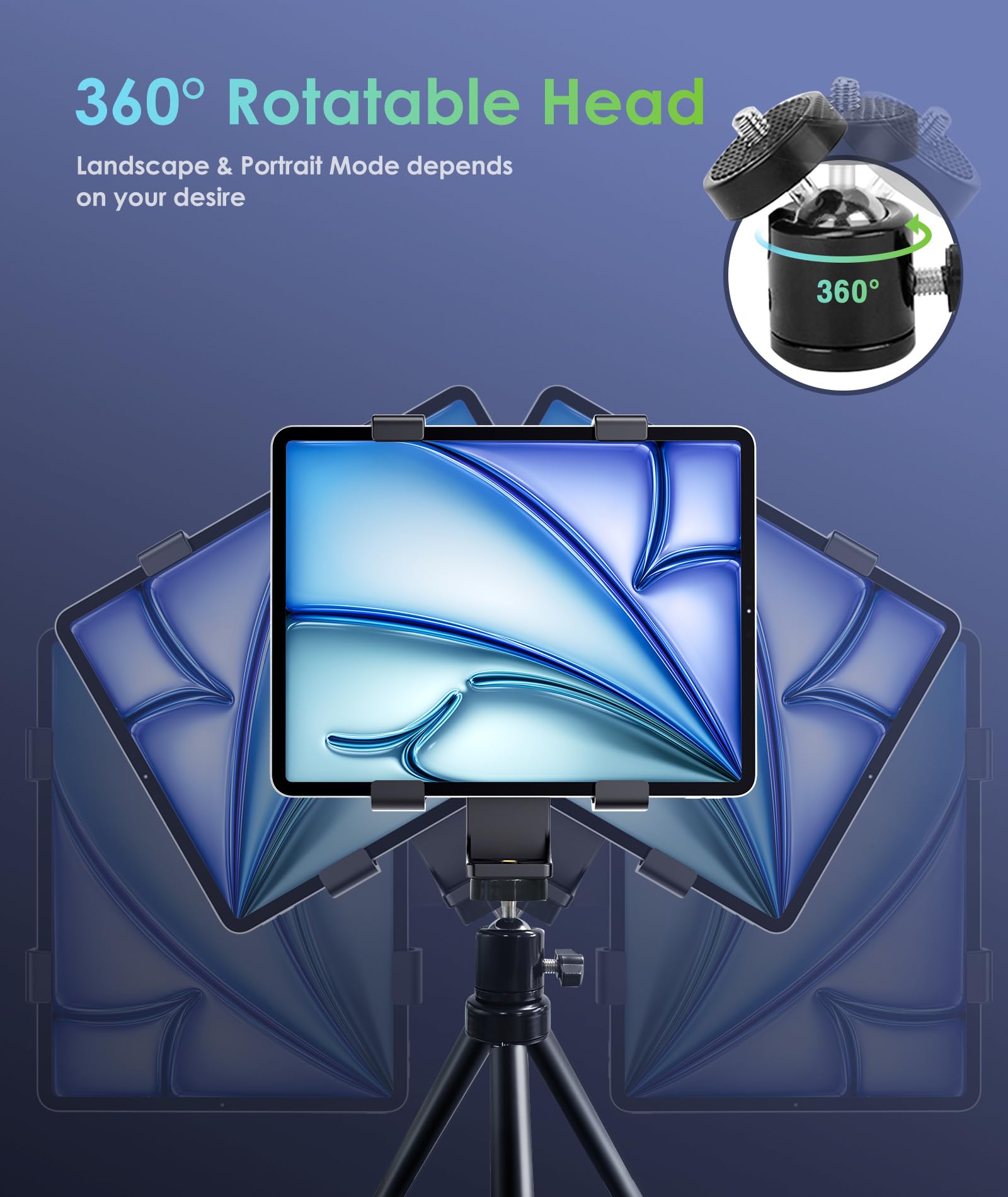 6Amlifestyle Ipad Tripod Mount Adapter With 360 Rotatable Ball Head, Ipad Holder For Tripod, Fits 5'' To 11'' Tablets For Video