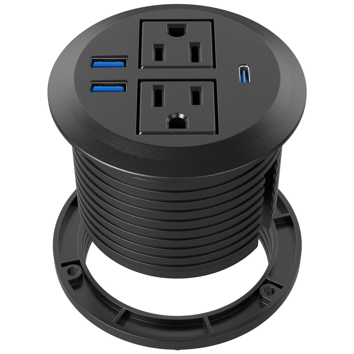 Desktop Power Grommet With Pd 20W Fast Charging Usb C,Recessed Power Socket With 2 Ac Outlets,Flush-Mount Power Grommet With 3 U