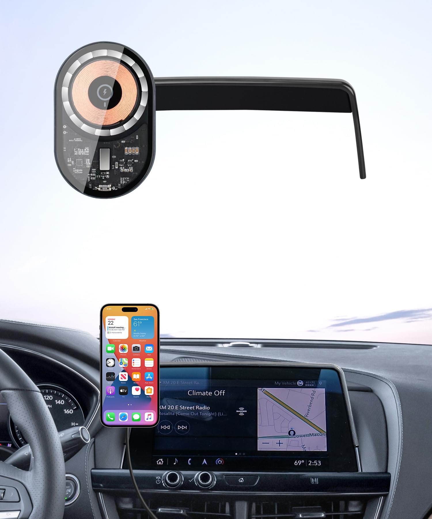 Masergogo Wireless Charging car Phone Holder for Cadillac CT5 2020-2024 / CT5-V 2023-2024 Accessories 10 inch Screen Fixed Clip,