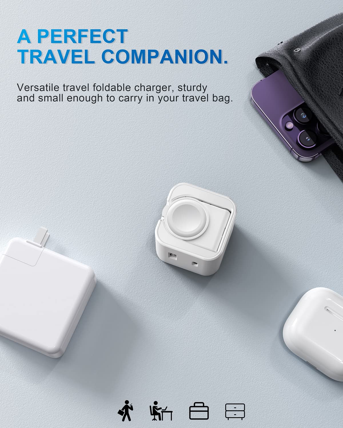 Beasaf 36W For Apple Charging Block With Built In Watch Charger, Foldable Pd Fast Charger Block For Iphone, Dual Ports Wall Char