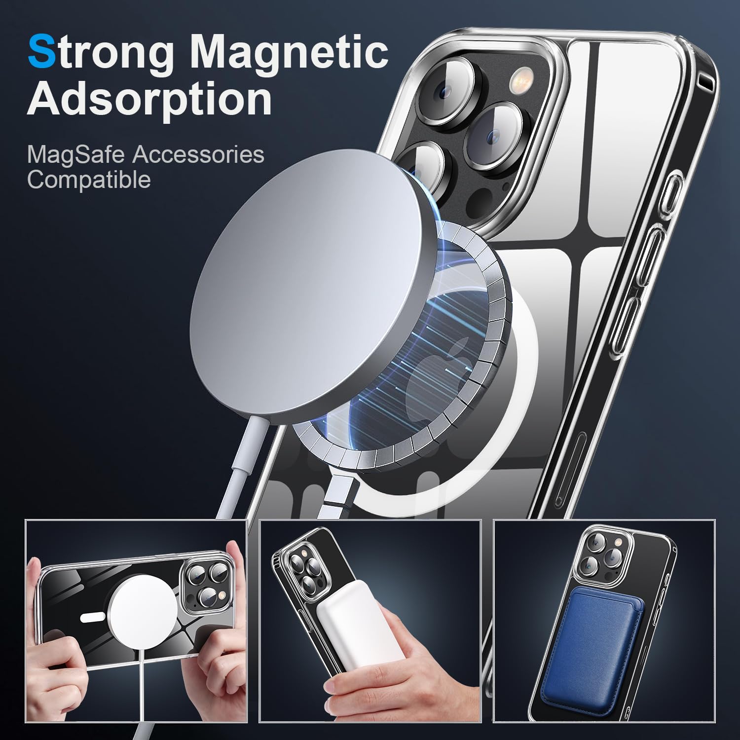 Yzoiko Strong Magnetic Clear For Iphone 15 Pro Max Case [10Ft Military Grade Protection] Compatible With Magsafe Shockproof Slim