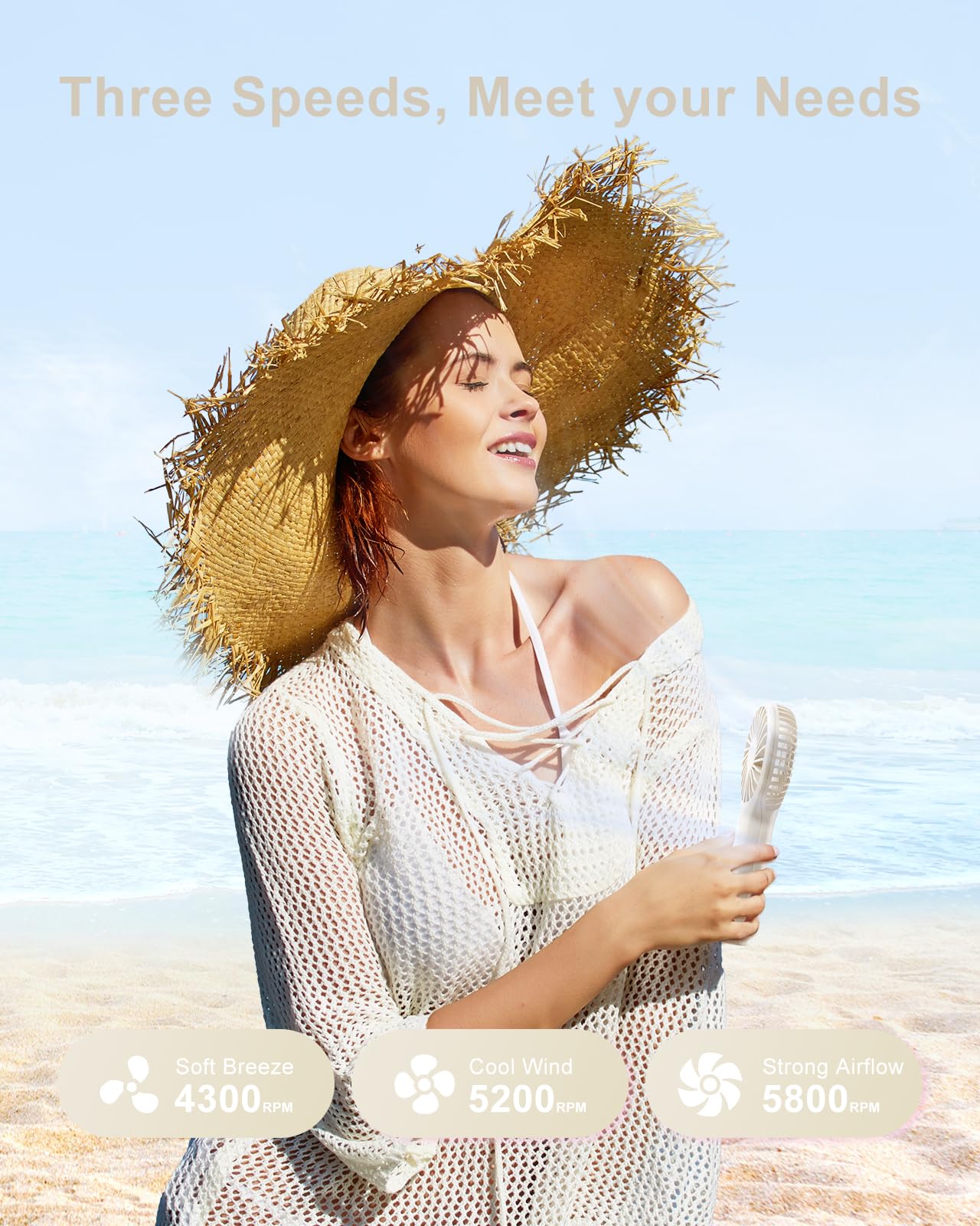 Tripole Mini Handheld Fan Portable Personal Fan With 3 Speed, Powerful Little Battery Hand Held Fan For Travel Trip Outdoor Conc