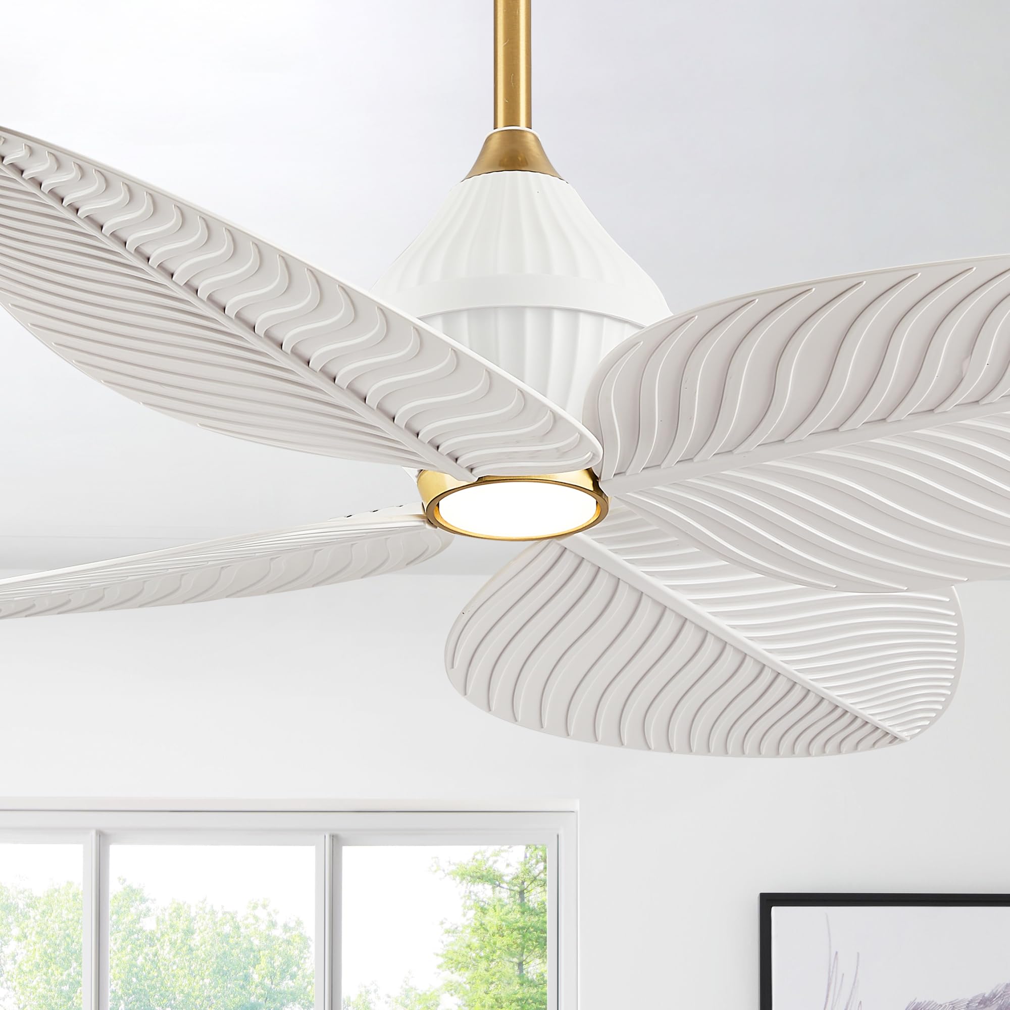 LVYEAYOU 52 Tropical Ceiling Fans with Lights, Indoor Palm Leaf Ceiling Fan with Light and Remote for Living Room Bedroom, ABS B