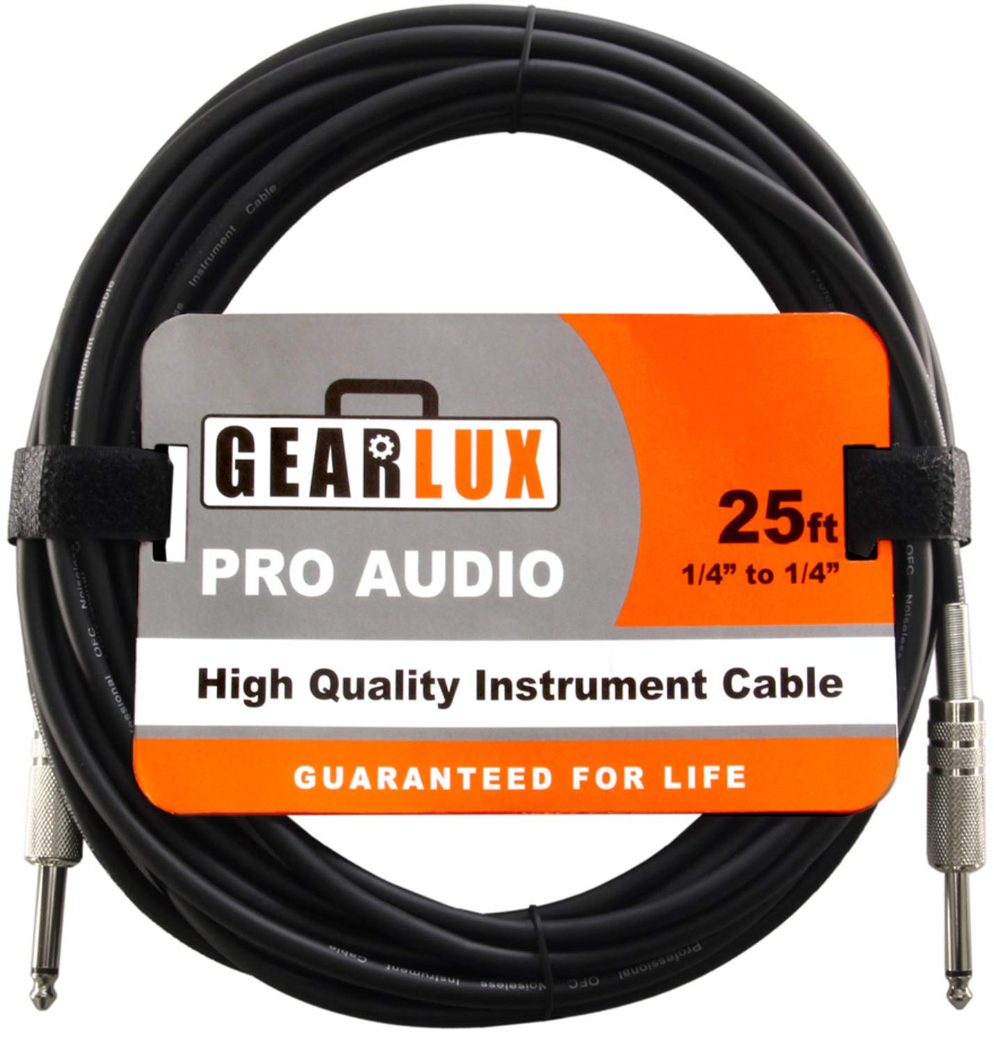 Gearlux Instrument Cable/Professional Guitar Cable 1/4 Inch To 1/4 Inch, Black, 25 Foot