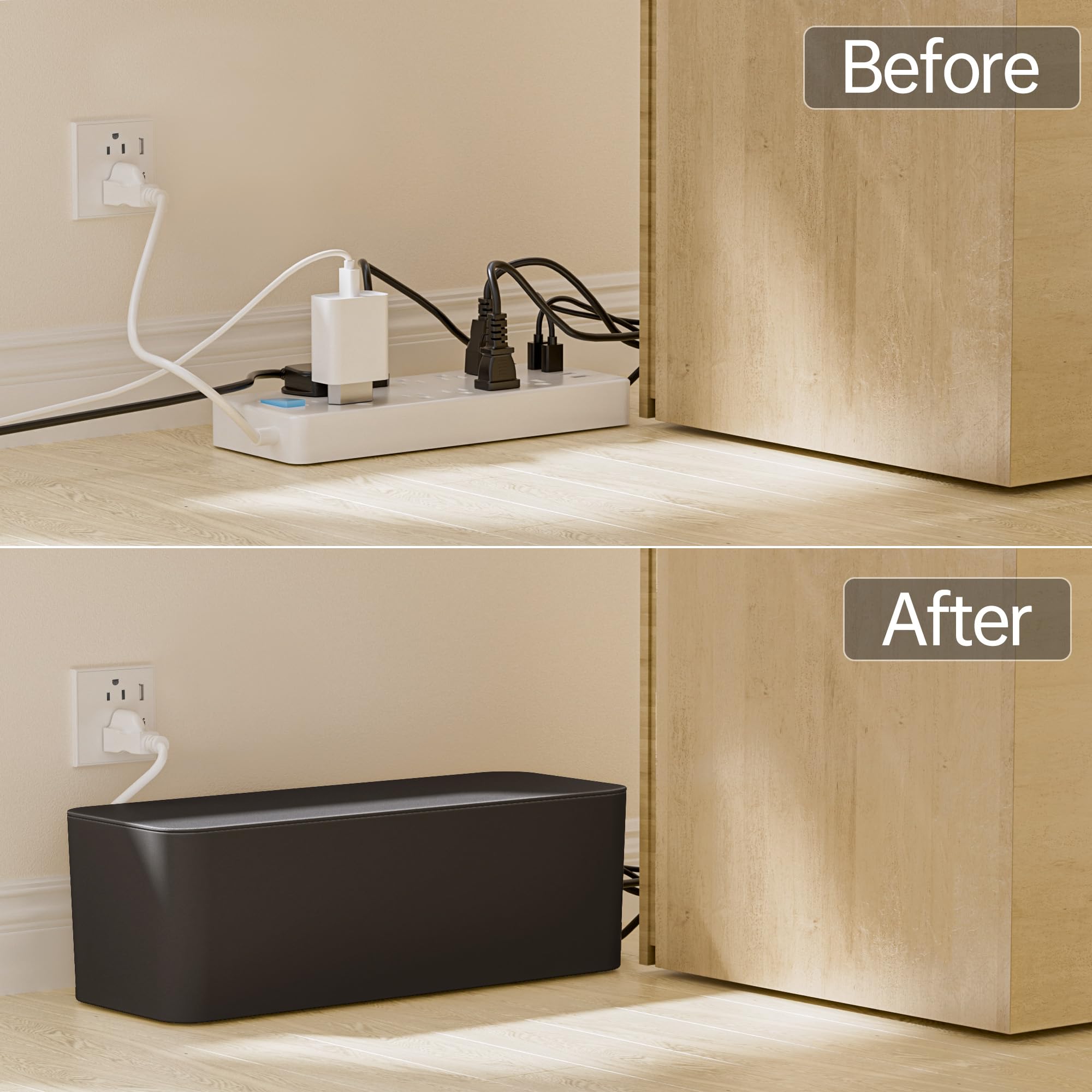 Yecaye 2 Pack Cable Management Box,Large & Medium Cable Organizer Box For Safe Home & Office Space, Child & Pet Proof Cord Organ