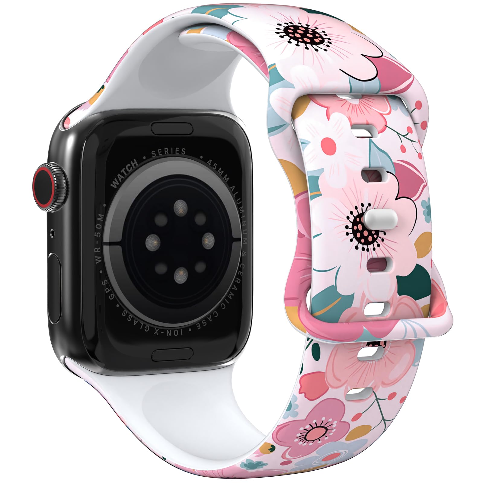 THONWO Valentine Floral Design Watch Band Compatible with Apple Watch Bands 38mm 40mm 41mm 42mm 44mm 45mm 46mm 49mm , Soft Silic