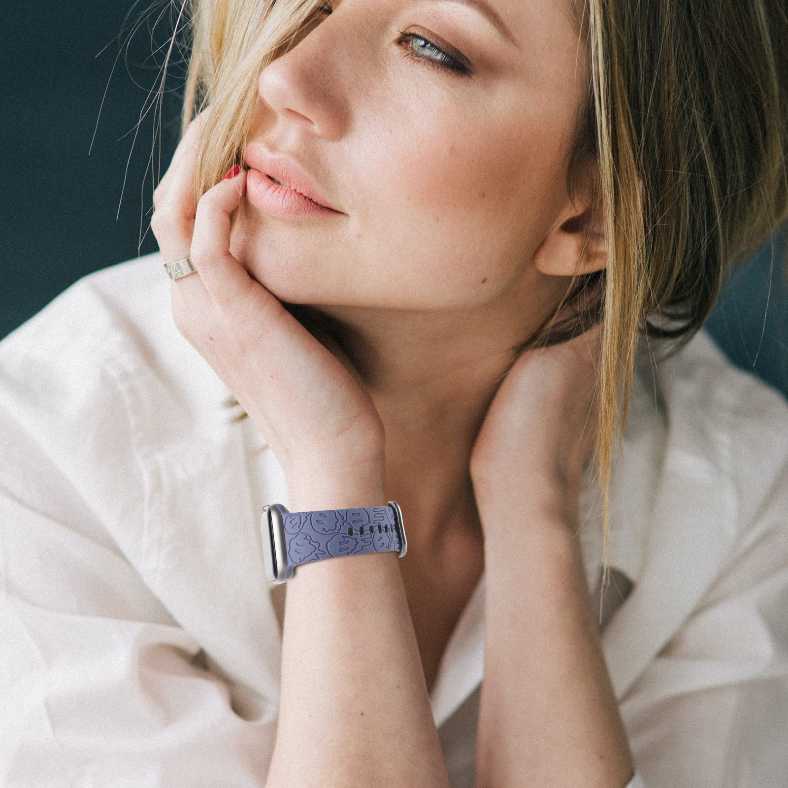 Halloween Ghost Engraved Silicone Band Compatible With Apple Watch 42Mm 44Mm 45Mm 49Mm,Soft Silicone Sport Wristband Cute Strap