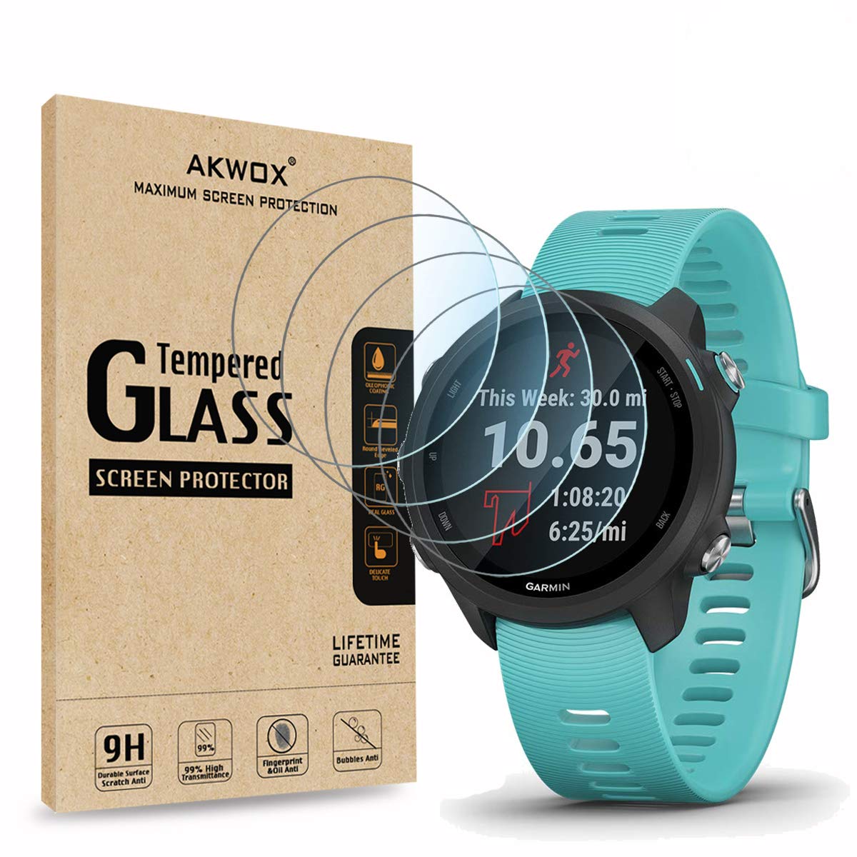 AKWOX 4Pcs Compatible with Garmin Forerunner 45 45S 245 245 Music Tempered Glass Screen Protector, Anti Scratch Screen Protection