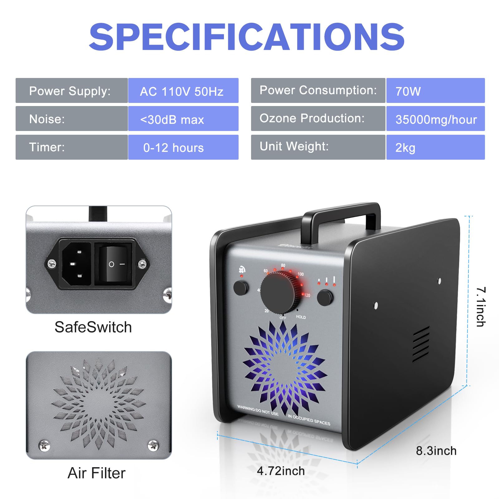 Ozone Generator 35,000Mg/H, Ozone Odor Eliminator Machine For Home Car, Ultra Powerful Ozone Generator For Comprehensive Odor El