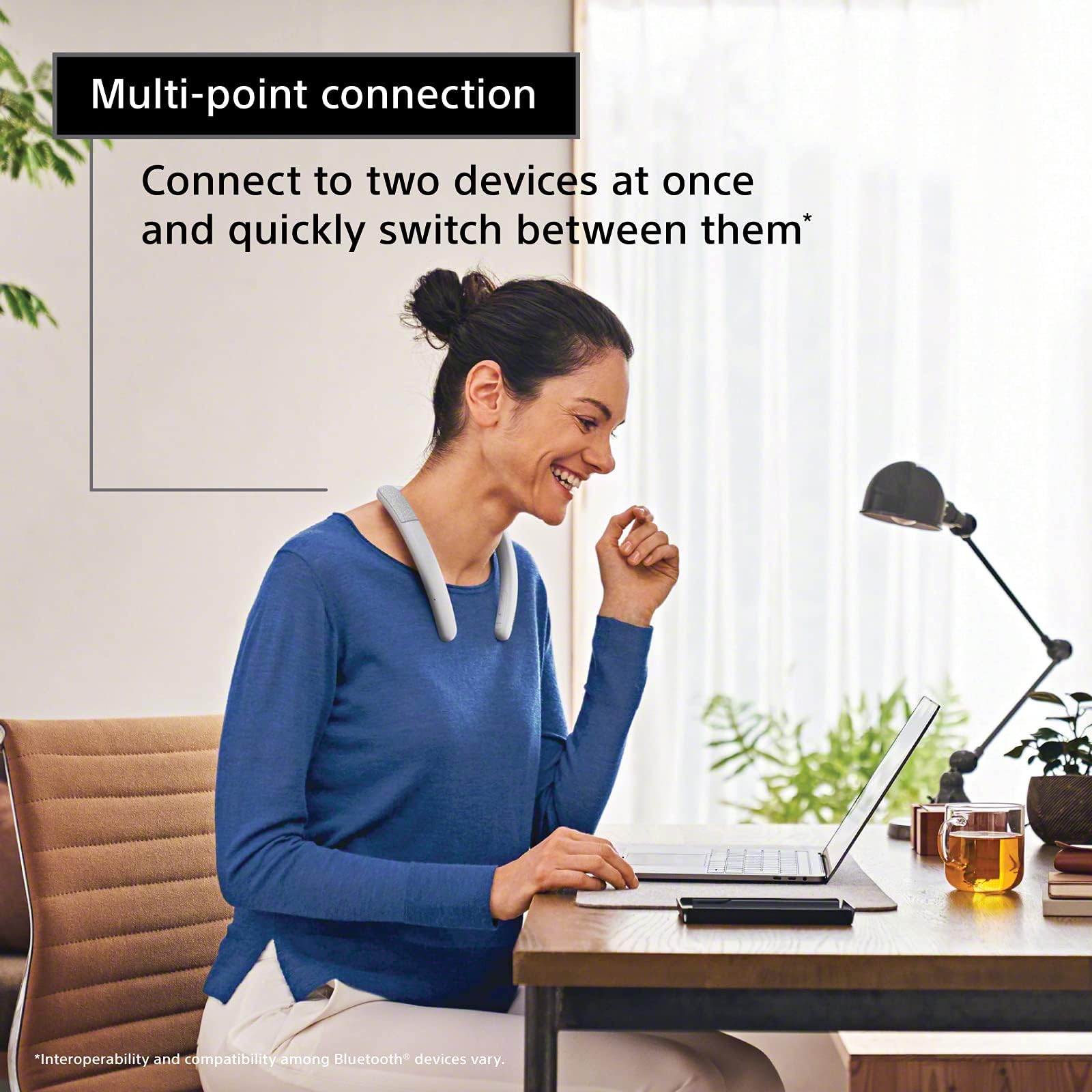 Sony SRS NB10 Wireless Neckband Bluetooth Speaker Comfortable and Lightweight with Technology to Work from Home, Built in mic, 20 Hours of Battery Life, and IPX4 Splash Resistant  White