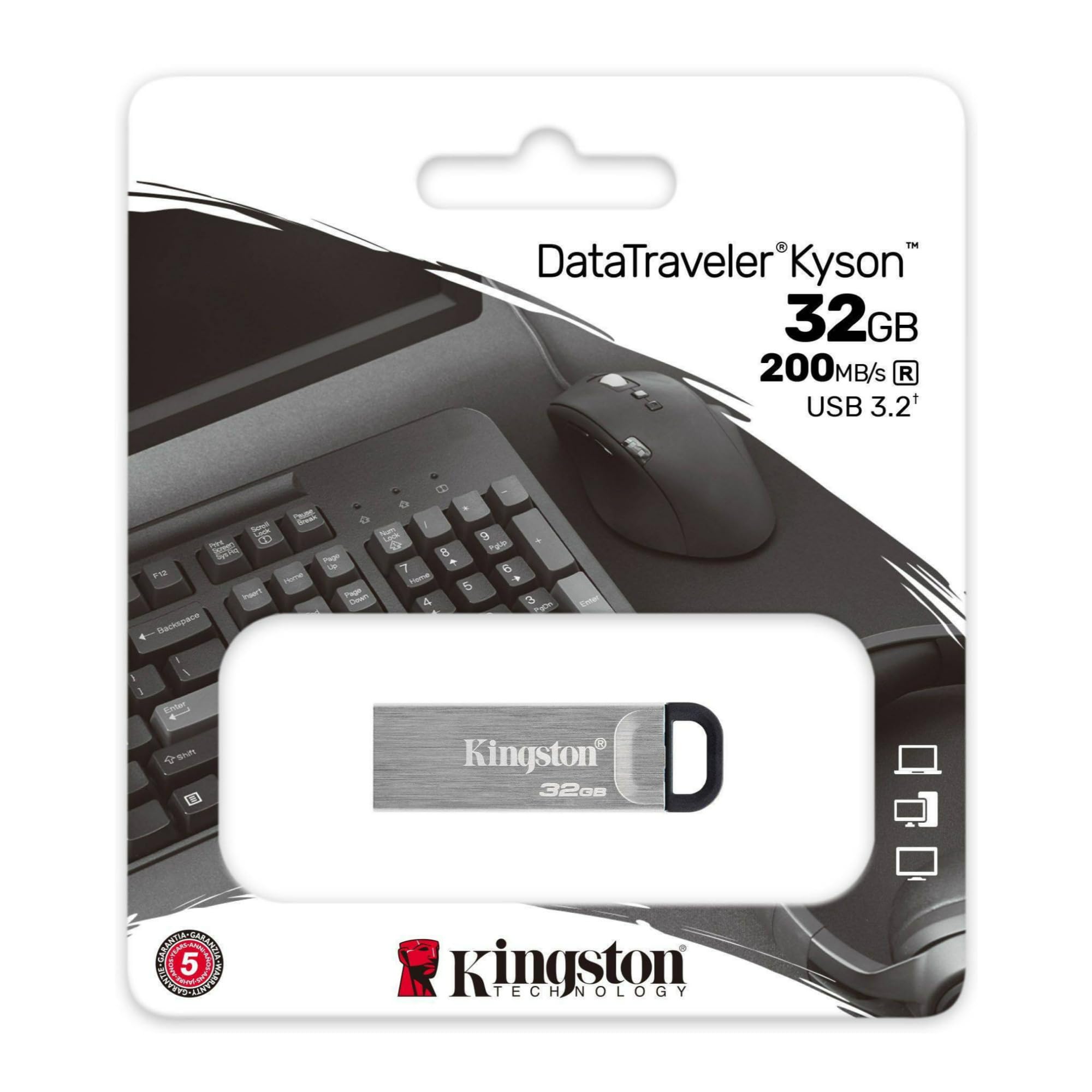 Kingston Datatraveler Kyson 32Gb High Performance Usb 3.2 Metal Flash Drive | Speeds Up To 200Mb/S | Dtkn/32Gb, Silver