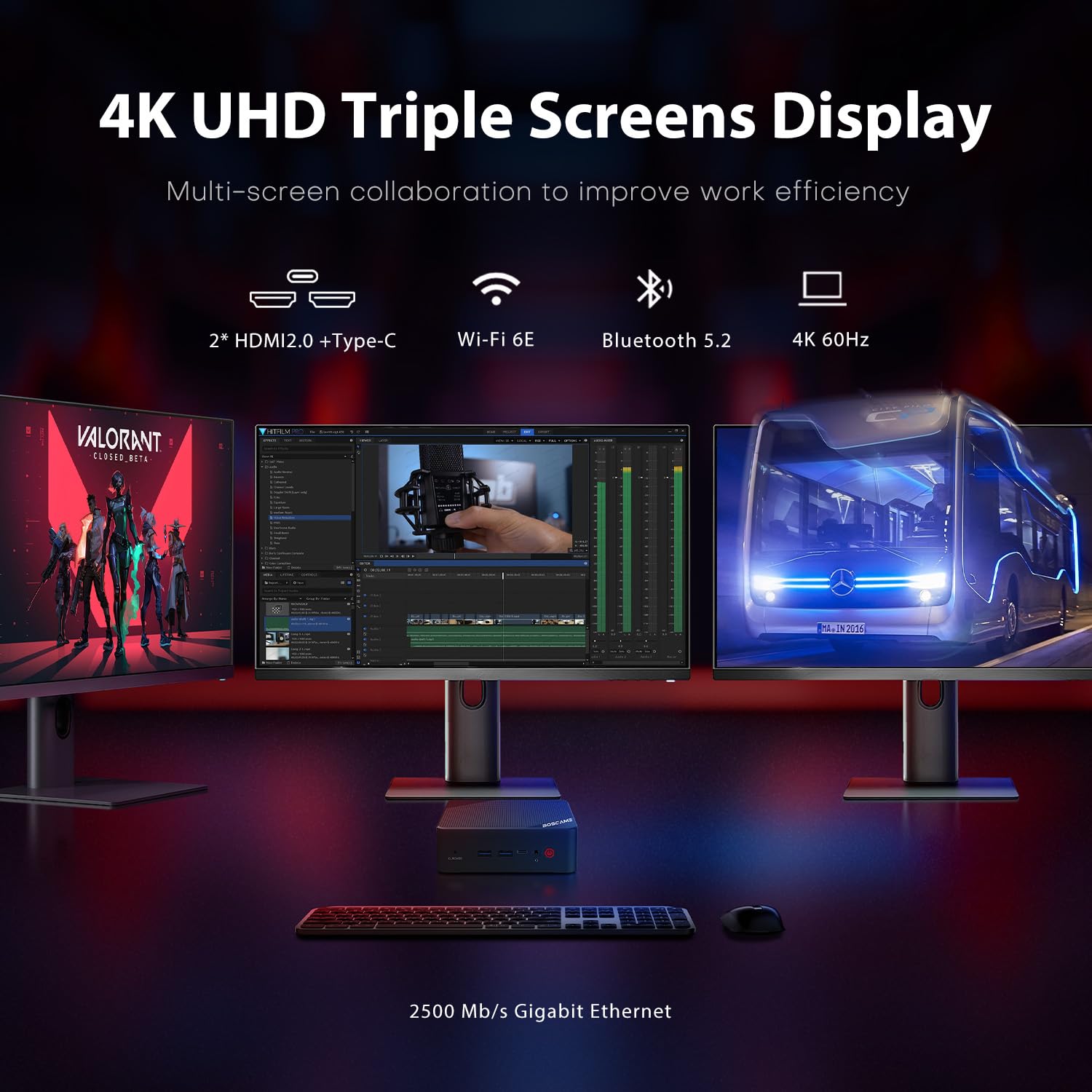 Bosgame P1 Gaming Mini Pc Ryzen 7 5700U 32Gb Ram 1Tb Ssd Winodws 11 Pro Triple 4K 60Hz Displays Mini Computers, Support Ps3 Emul