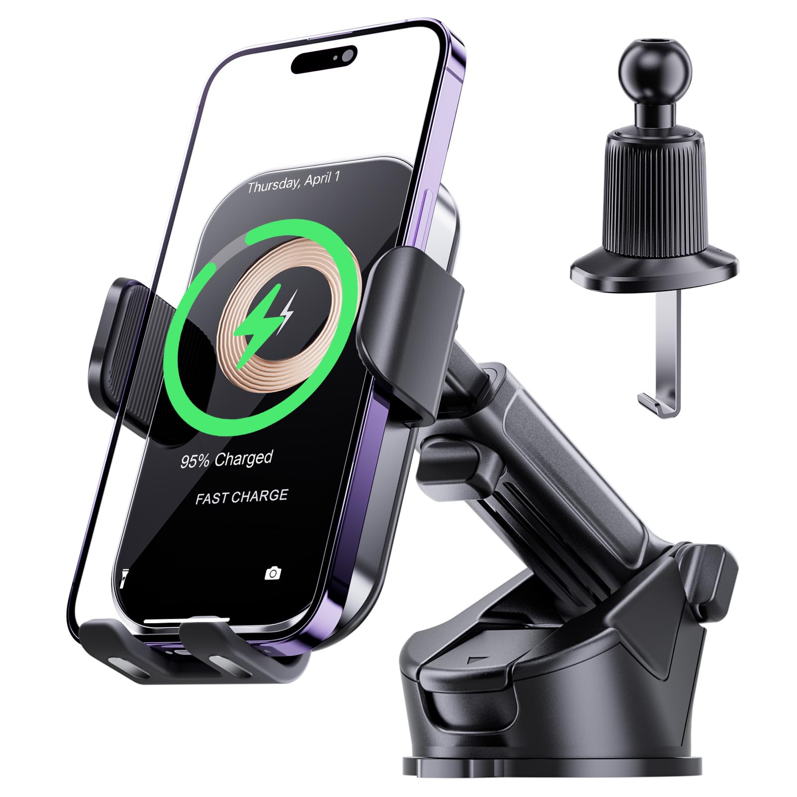 Wireless Car Charger, Gliship Ultra New Model 15W Fast Charging Auto Clamping Car Charger Holder Dashboard Windshield Air Vent P