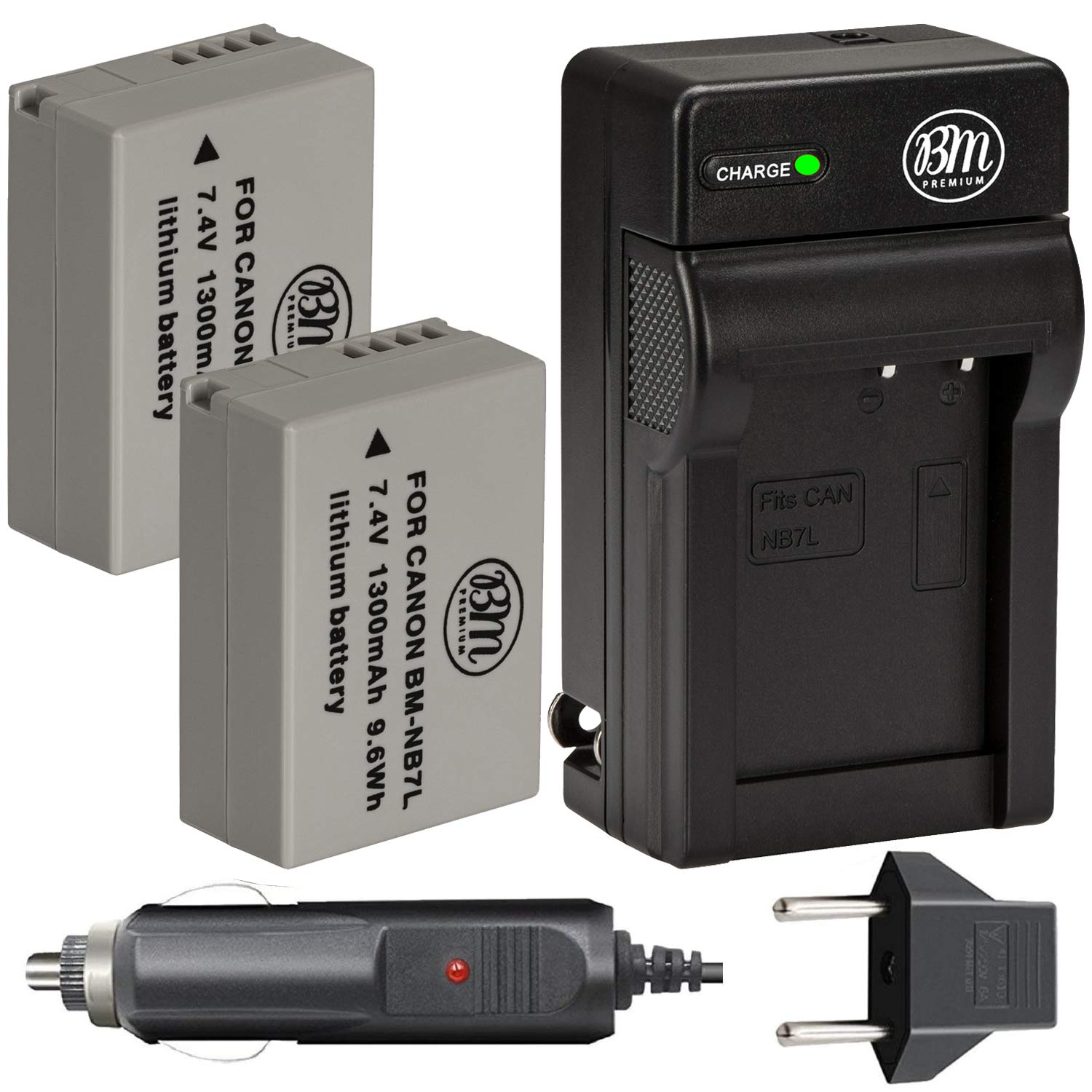 BM Premium 2 Pack of NB 7L Batteries & Battery Charger Kit for Canon PowerShot G10, G11, G12, SX30 is Digital Camera Includes Battery + AC/DC Battery Charger