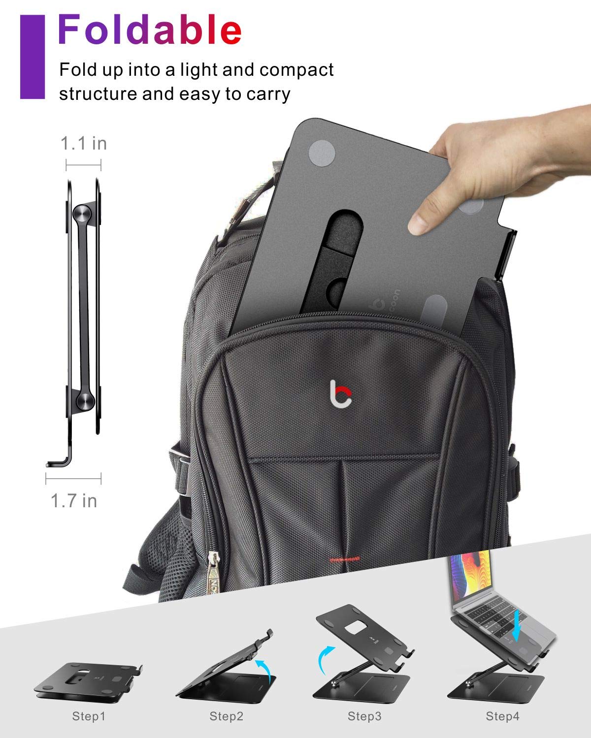 Brocoon Laptop Stand, Adjustable Laptop Macbook Stand For Desk, Ergonomic Aluminum Computer Stand With Heat Vent, Laptop Riser C