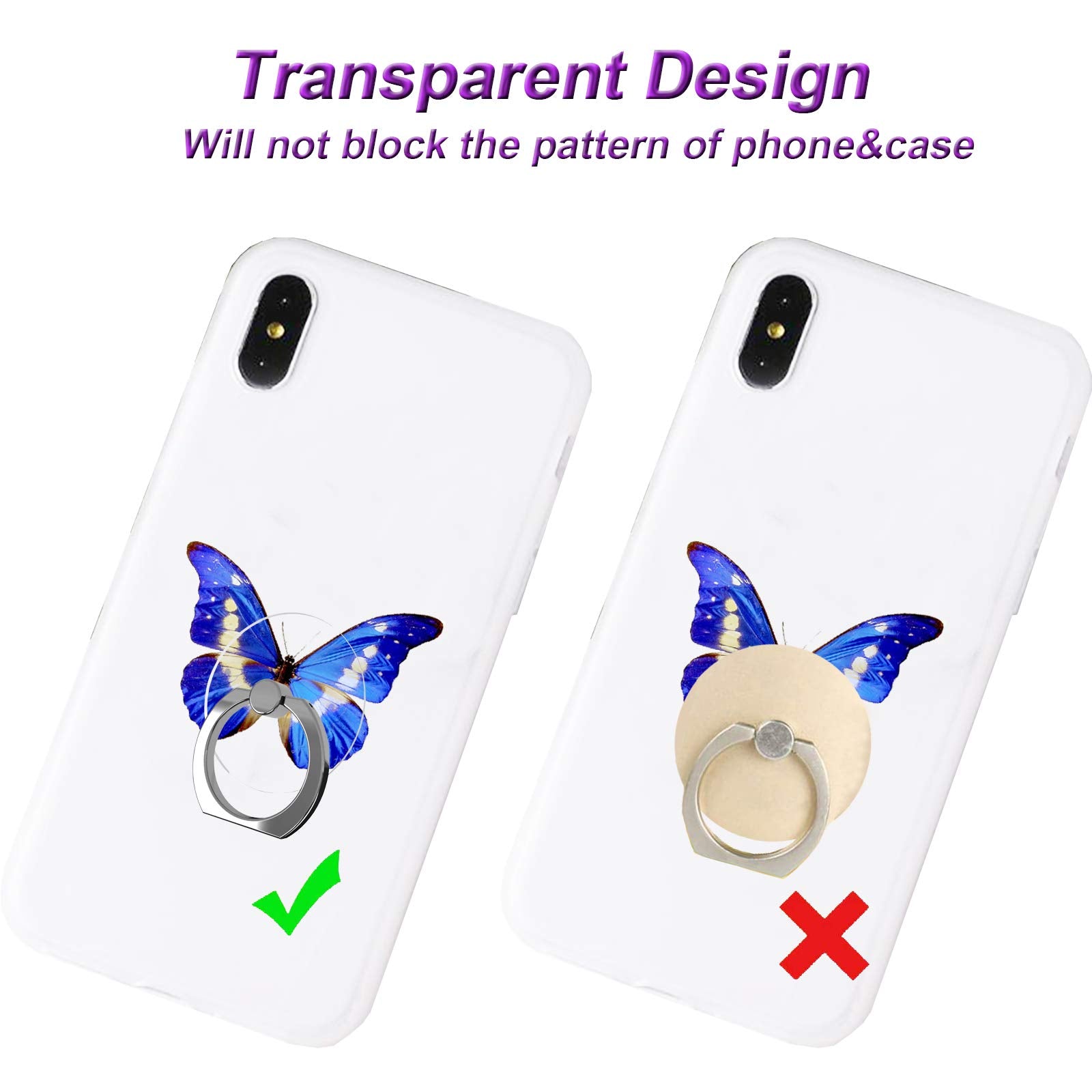 Tacomege Transparent Clear Phone Ring Grips Holder Kickstand, Finger Ring Stand For Cell Phone Tablet Case Accessories(Round Cle