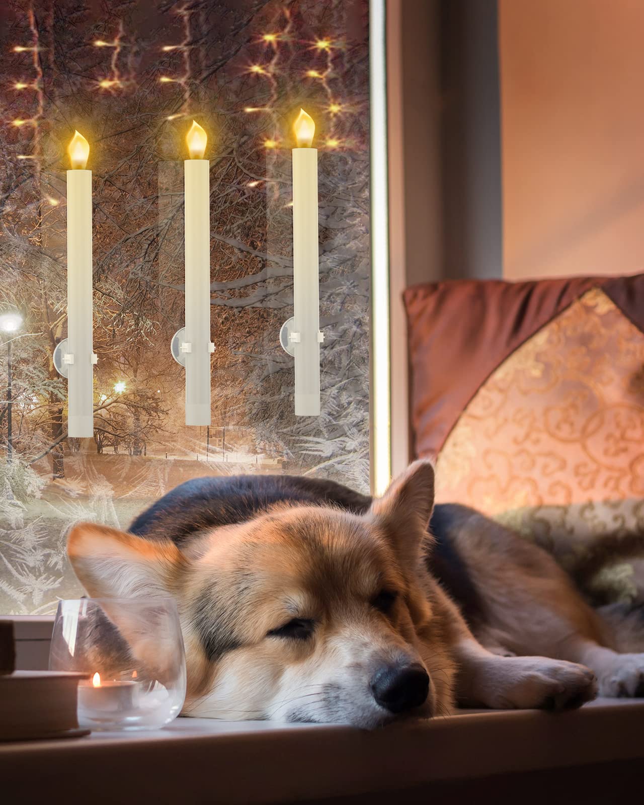 Ronxs Window Candles, Flameless Taper Candles With Timer, Christmas Home Wedding Decor Battery Operated Flickering Led Candles W