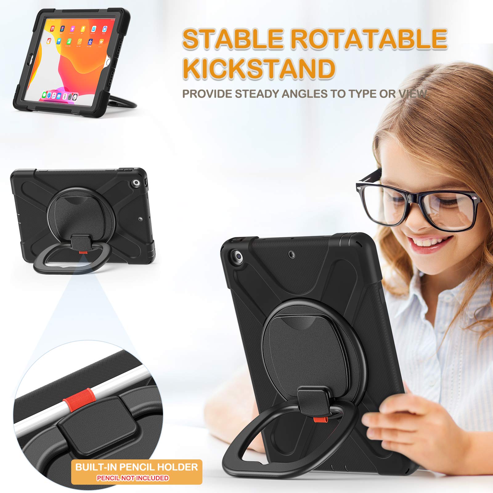 Braecn Case For 10.2 Inch 9Th/8Th/7Th Generation, Heavy Duty Silicone Case With Built In Screen Protector, Handle Grip, Kickstan