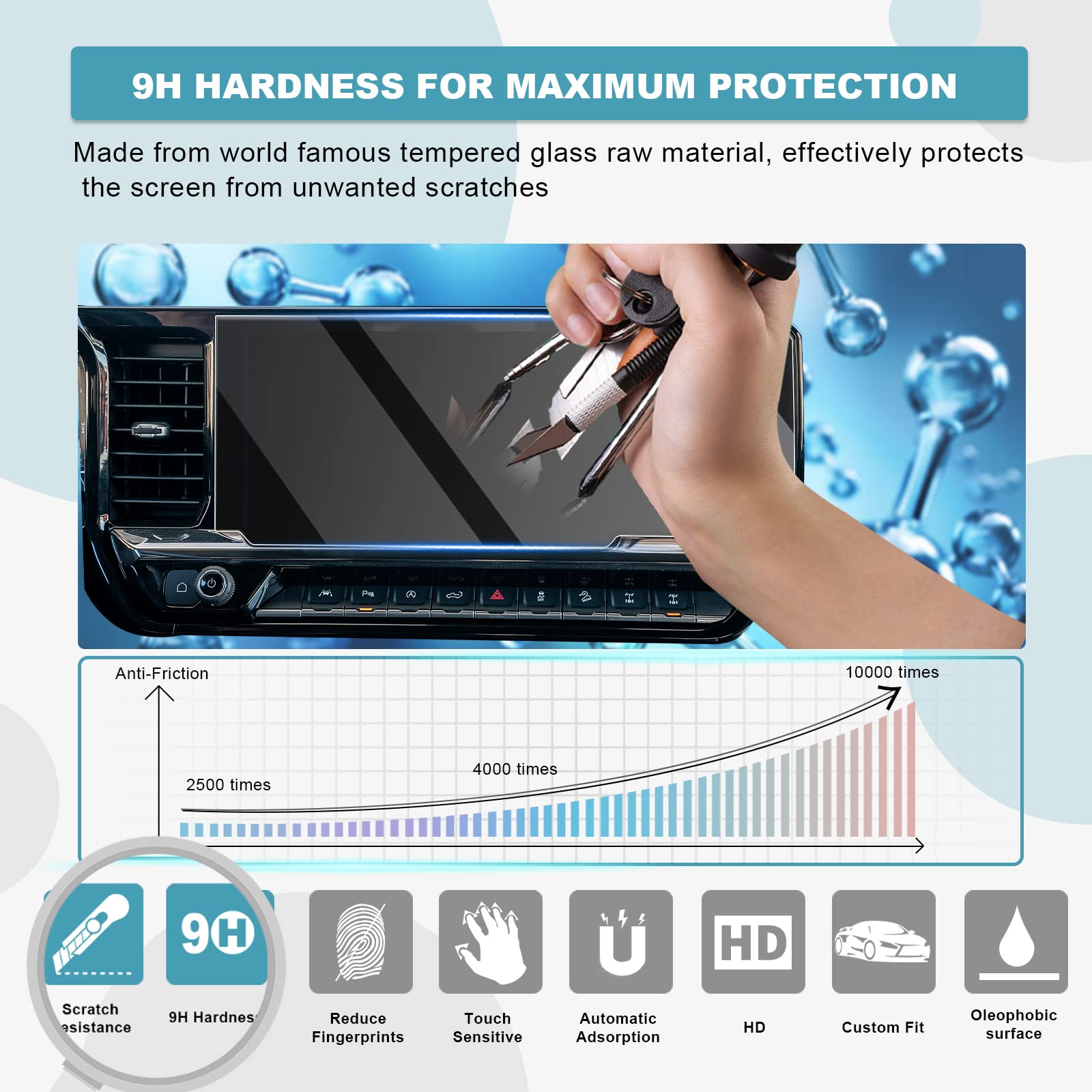 Cdefg 2022 2024 2025 Silverado Screen Protector For 2025 Silverado Sierra Truck 13.4 Inch Touch Screen Protector Foils Navigation Display Screen Protective Film Tempered Glass 2022 2025 Silverado Sierra Accessories (3Pcs For 2 Screens)