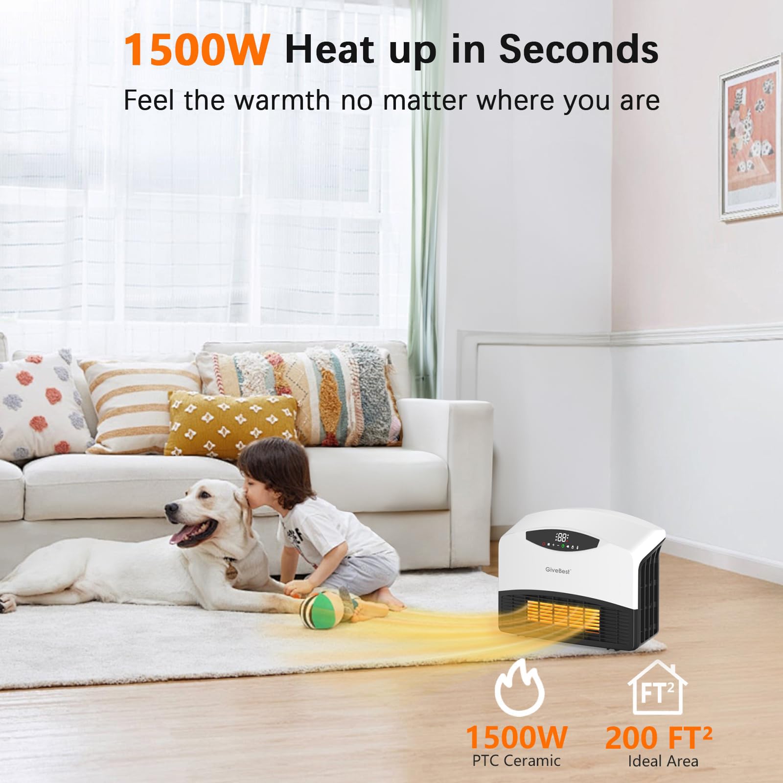 Givebest Smart Wall Heater   1500W Space Heater For Indoor Use, Work With Alexa, Adjustable Thermostat, Remote And Wifi Control,