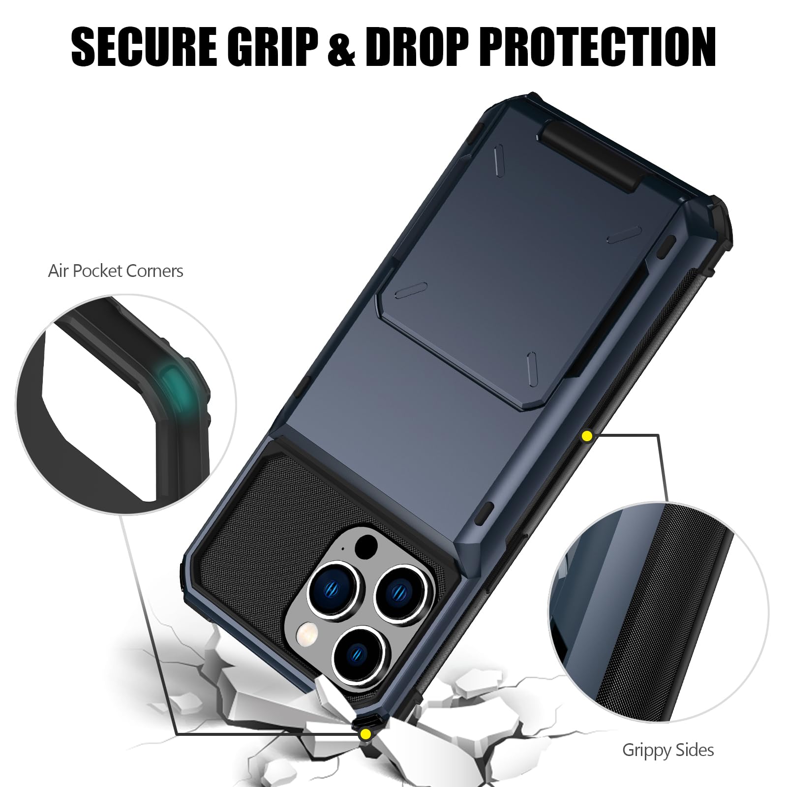 Nvollnoe For Iphone 15 Pro Max Case With Card Holder[Store 5 Cards] Dual Layer Heavy Duty Shockproof Wallet Case With Hidden Car