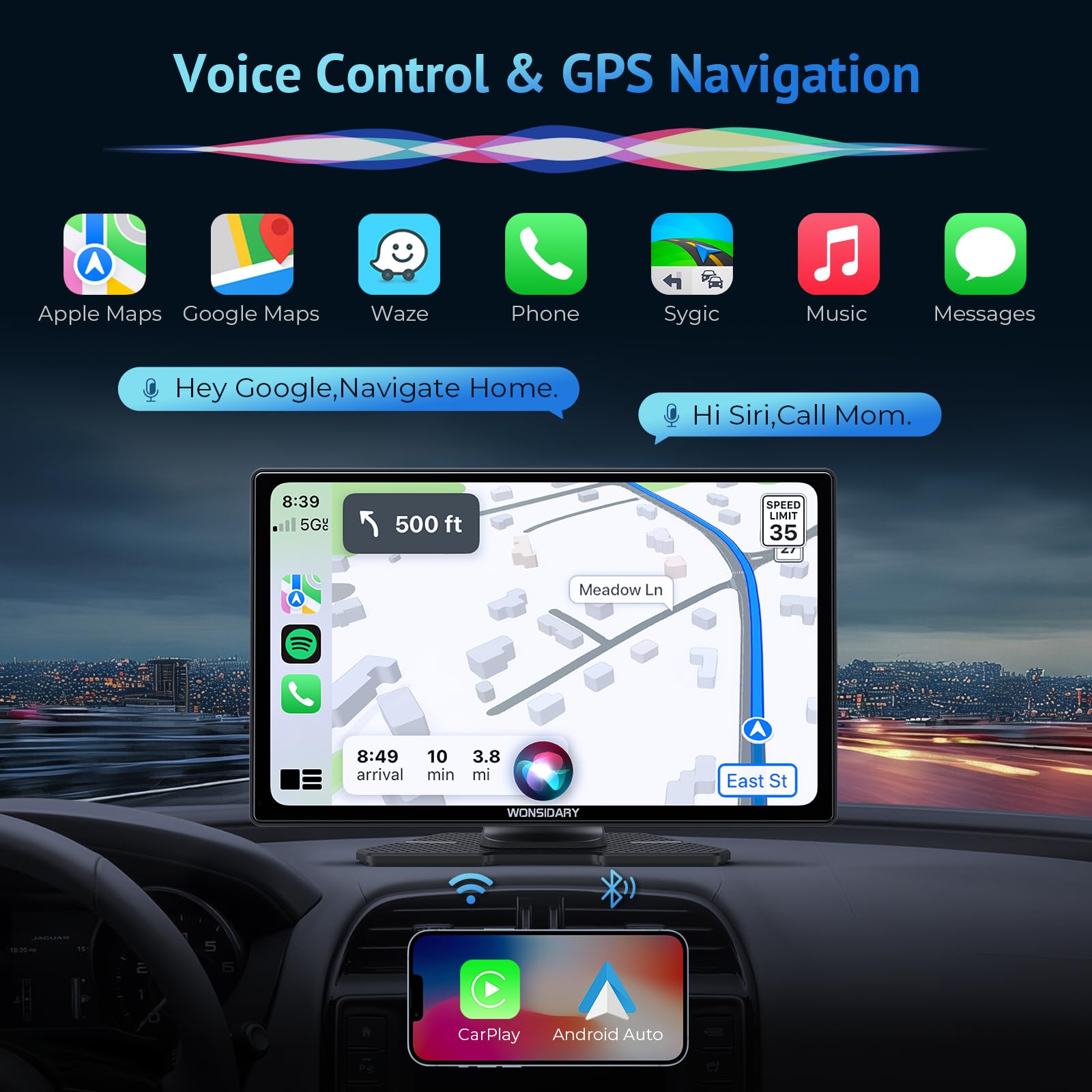 9'' Portable Wireless Carplay Screen For Car,Carplay Compatible With Apple Carplay & Android Auto With Phone Mirroring,Auto Brig