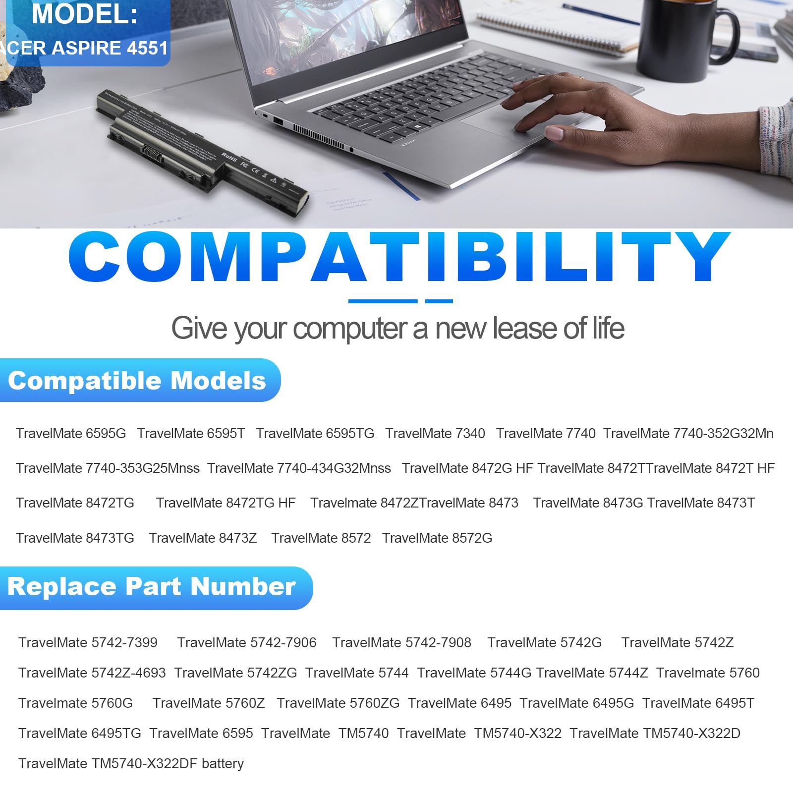 Laptop Battery For Gateway Ne56R Ne56R31U Ne56R41U Nv53A Nv53A24U Nv55C Nv55C03U Nv59C [6 Cell 5200Mah/56Wh]   High Performance