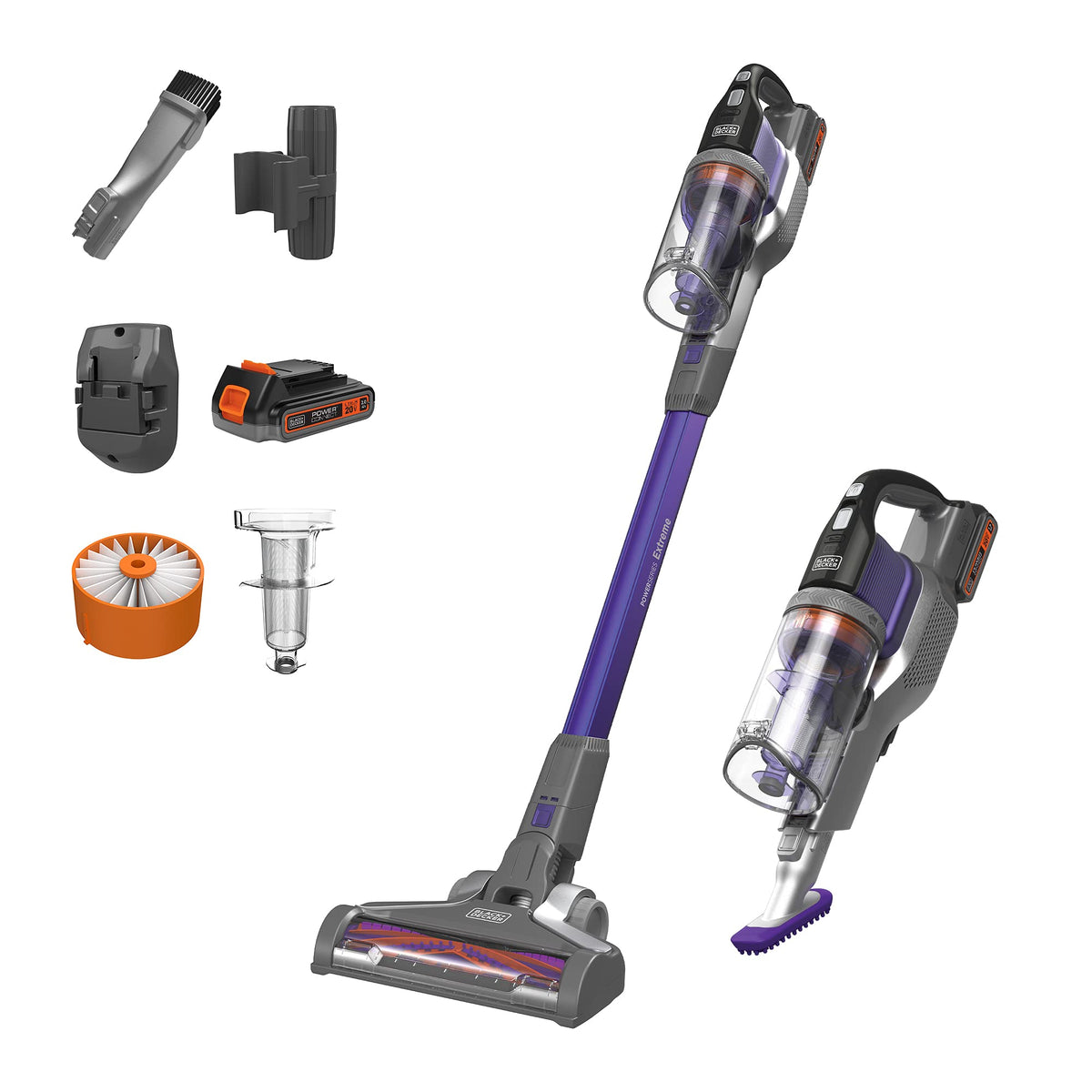 Black+Decker Powerseries Extreme Cordless Stick Vacuum Cleaner For Pets, Purple (Bsv2020P)