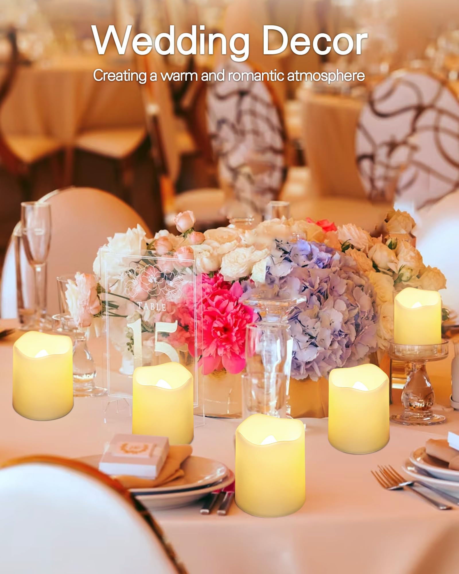 Shymery Flameless Votive Candles With Timer,12 Pack Last 15 Days Battery Operated Flickering Led Candles,18 Hours Off In 24 Hour