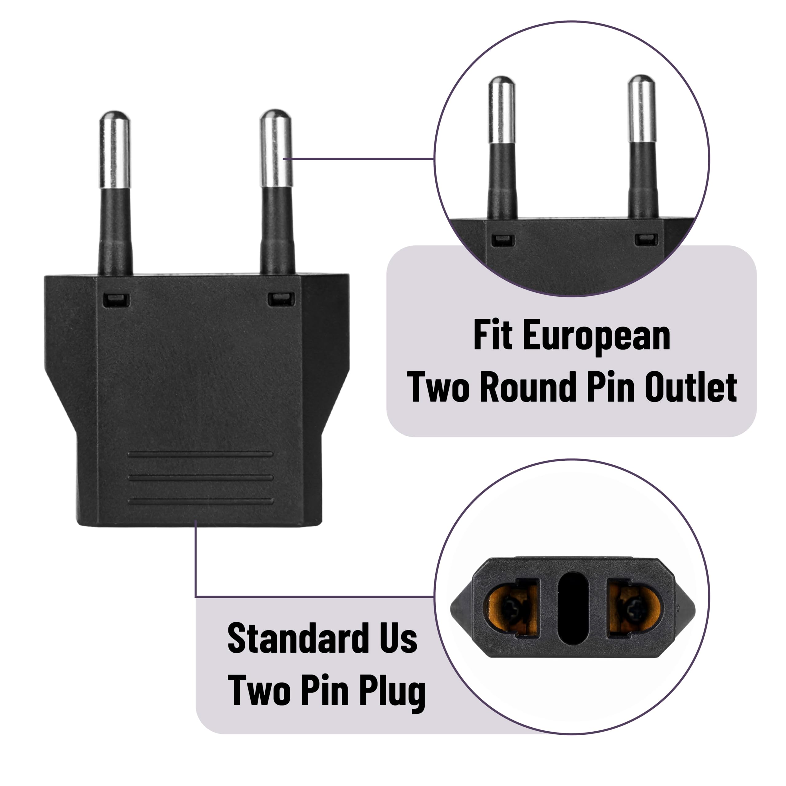 Bates  European Travel Plug Adapter, 6 Pack, Black European Plug Adapter, Us To Europe Plug Adapter, Adapter For Europe Plug, Us