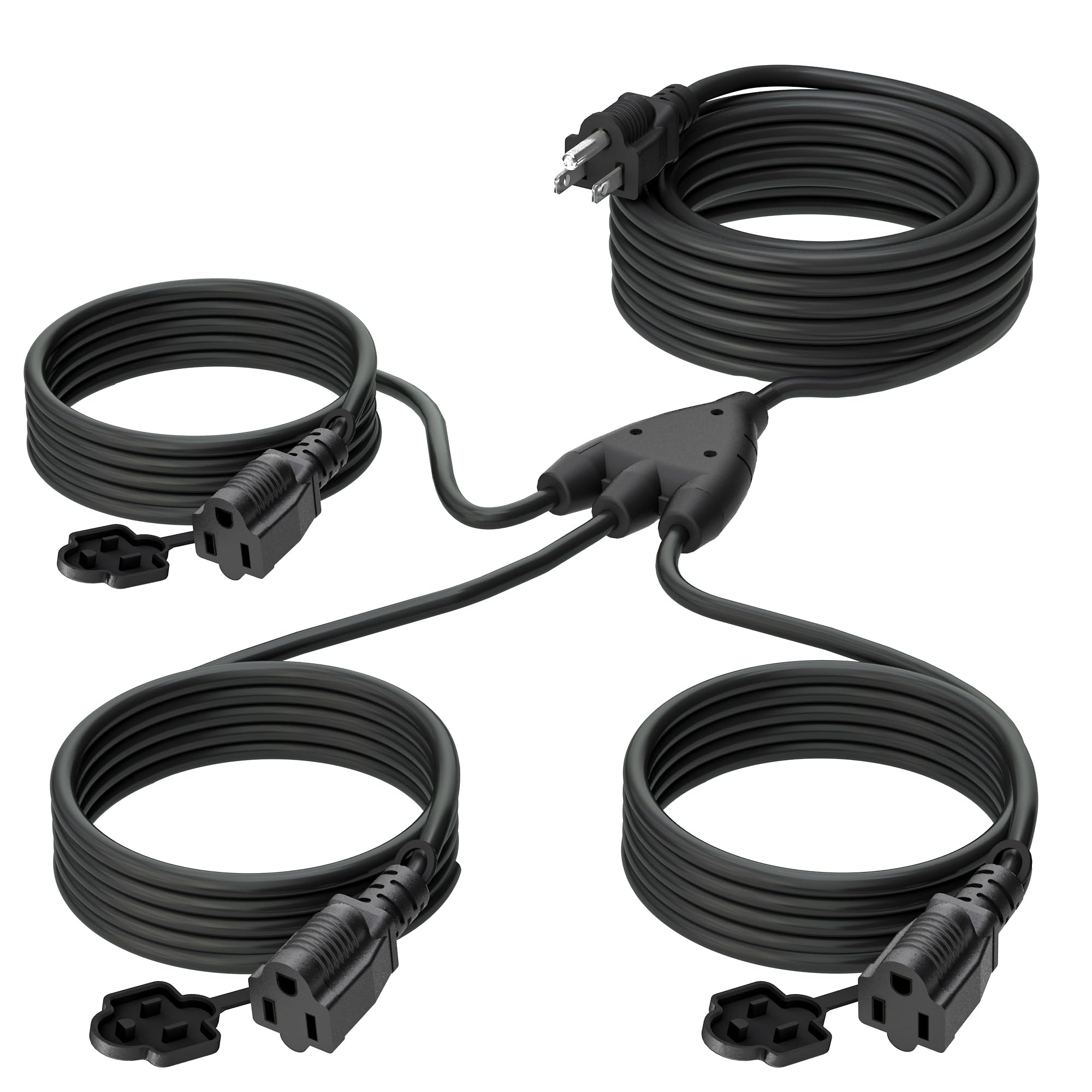 Eversimpleinc Black 1 To 3 Splitter Extension Cord (Combined 40 Ft, End To End 28 Ft), 3 Prong Plug With 3 Extended Outlets, Wit