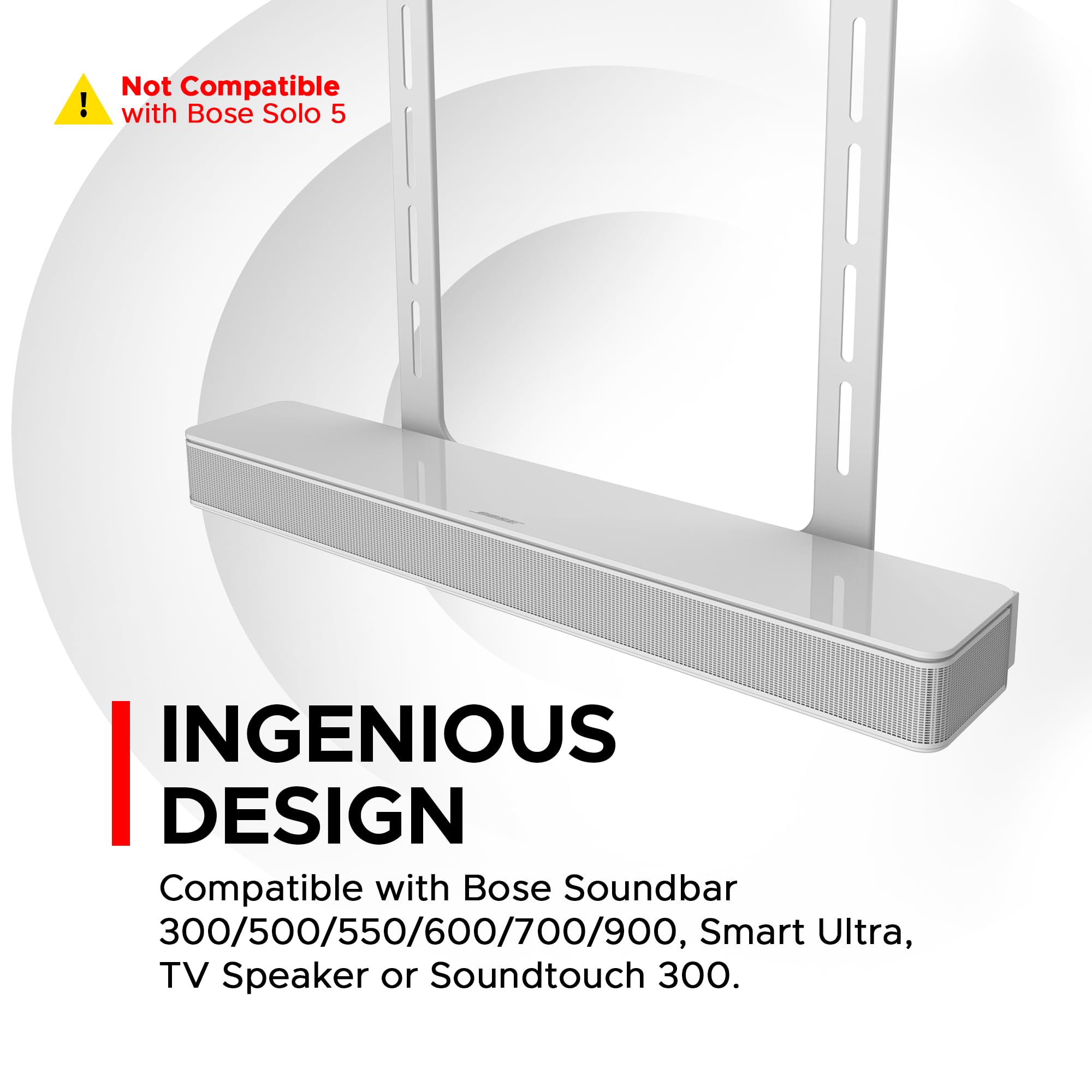 Sound Bass Universal TV Mount for Bose Soundbar - White, Aluminum, Model TV-BS-UNVL-WHT, Easy & Fast Installation