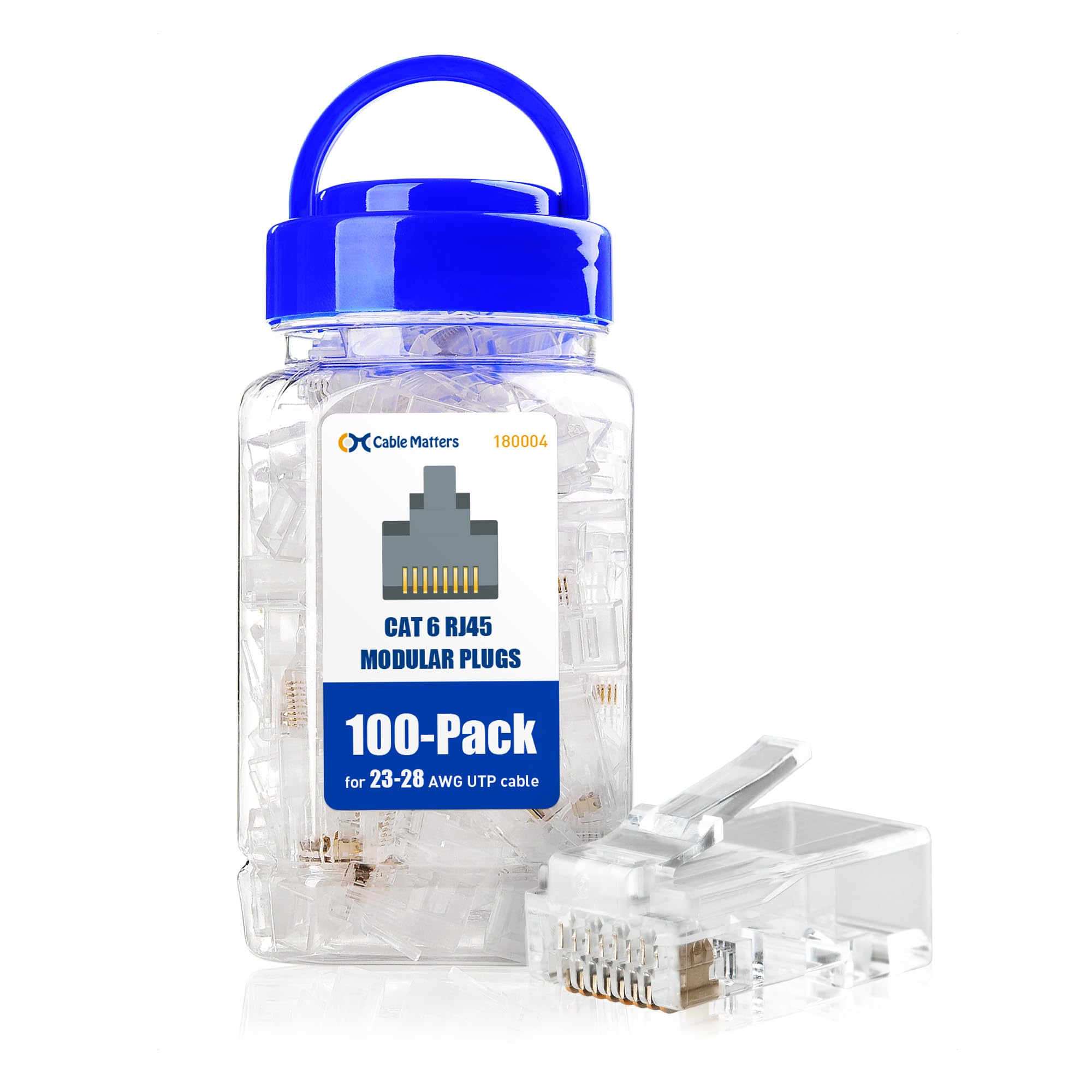 Cable Matters 100 Pack CAT6 RJ45 Modular Plugs (RJ45 Connectors / Cat6 Connector / Cat6 RJ45 Ends / RJ45 Plugs), for Solid or Stranded UTP Cable