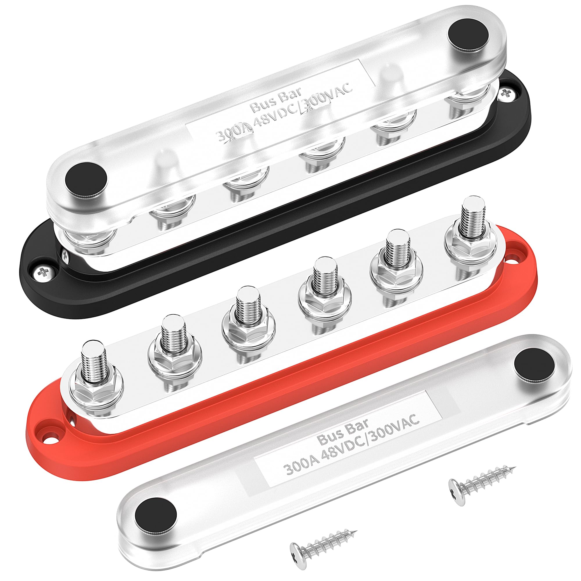 Daiertek Power Distribution Block 300A 12V Bus Bar 5/16' 6 Post Terminal Block With Cover Max 48V Dc/300V Ac For Marine Automotive Car Truck Solar Systems (Positive And Ground)