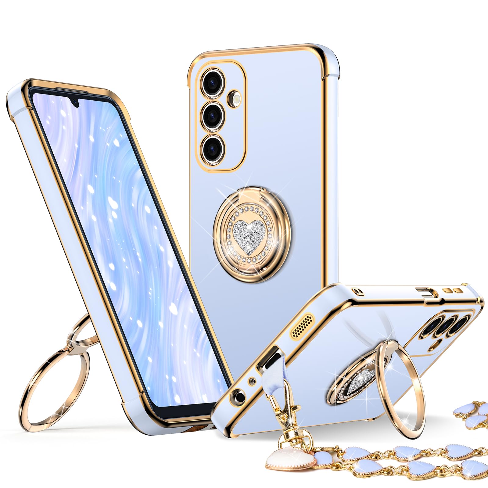 Xyz For Galaxy A15 5G Case With Stand, Samsung A15 5G Case With Double Ring, Women Girls Bling Luxury Protective Phone Case Hear
