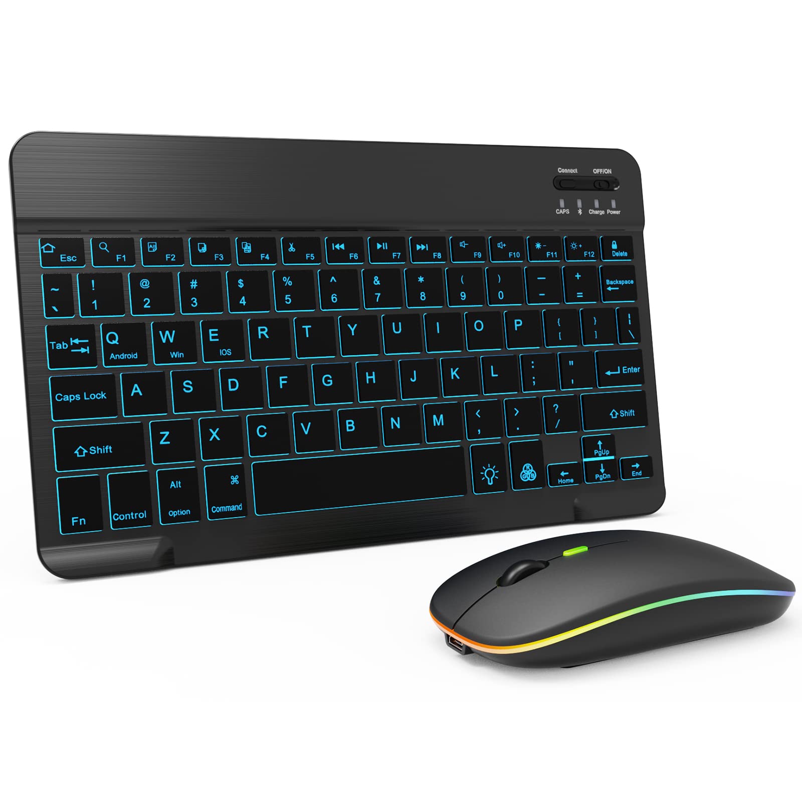 7 Color Backlit Bluetooth Keyboard and Mouse Combo for iPad A16 11th 10th Gen iPad Pro Mini Air iPhone, iPadOS 13 or Later, Slim