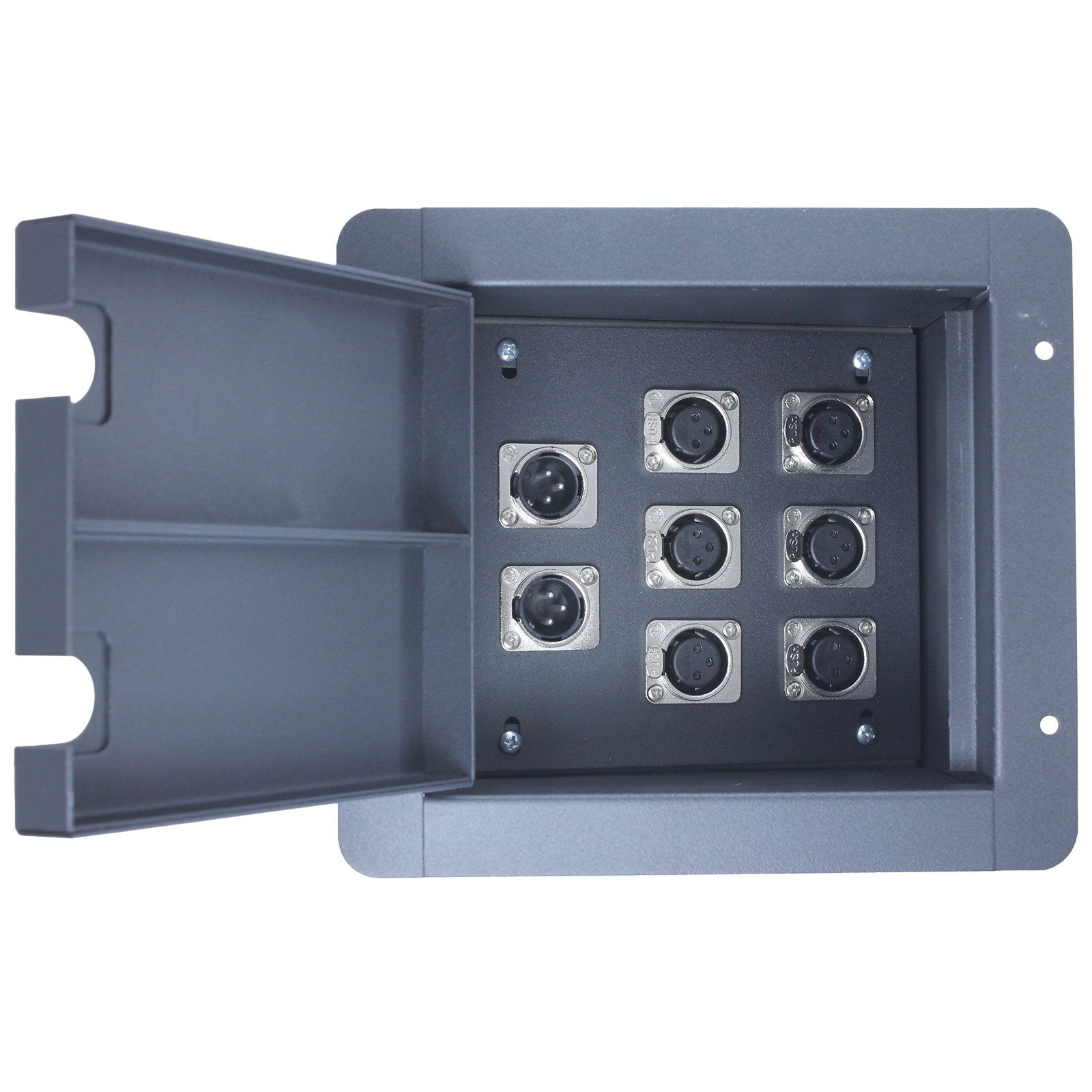 Pro Audio Recessed Stage In Floor Pocket Box Black With Prewired Connections (6 Xlr Female + 2 Xlr Male)