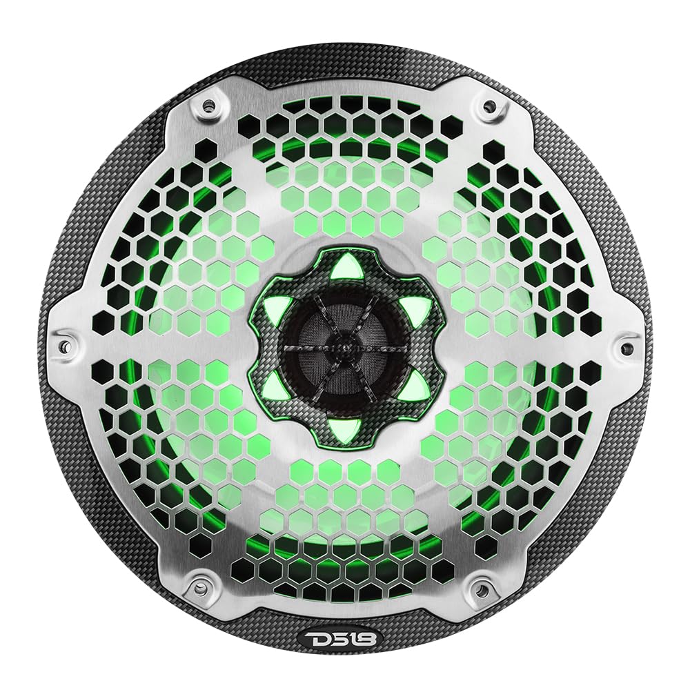 Ds18 Hydro Cf 8M 8'' 2 Way Coaxial Marine Speaker With Led Rgb Lights 125 Watts Rms 4 Ohm, Black Carbon Fiber, Pair, 100% Uv Sta