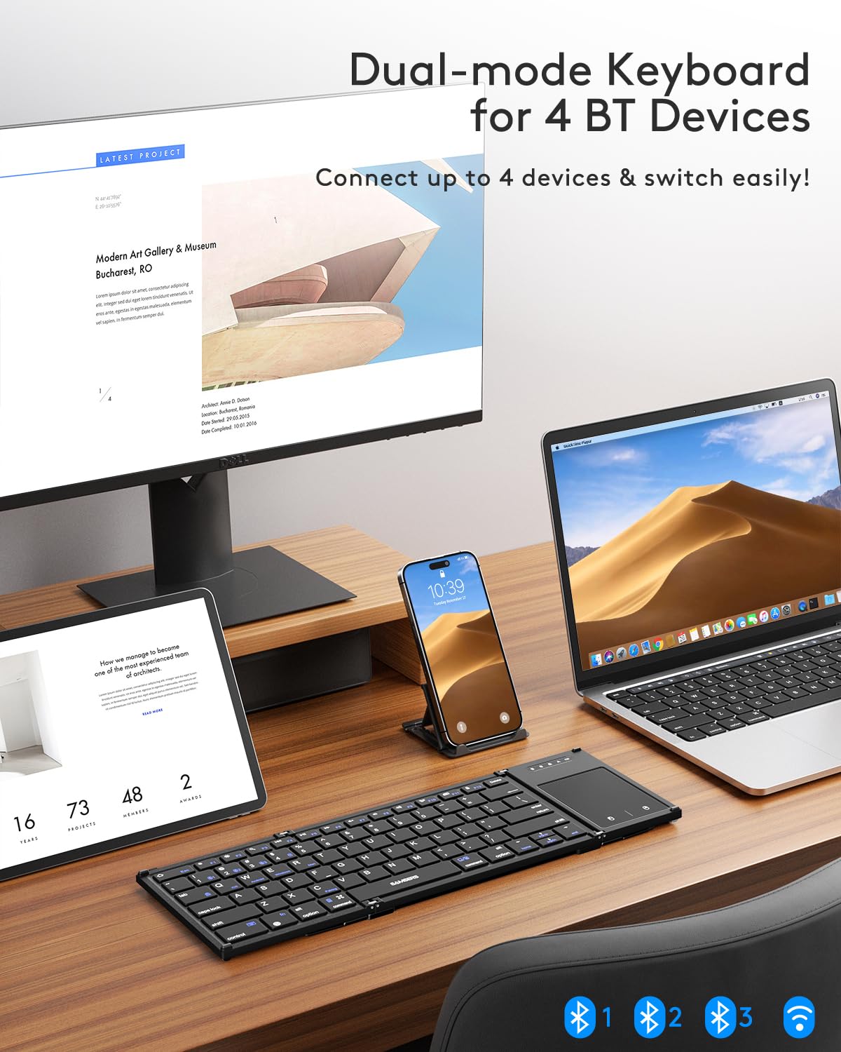 Samsers Foldable Bluetooth Keyboard With Touchpad, Full Size Dual Mode Wireless Folding Keyboard, Rechargeable Portable Travel K