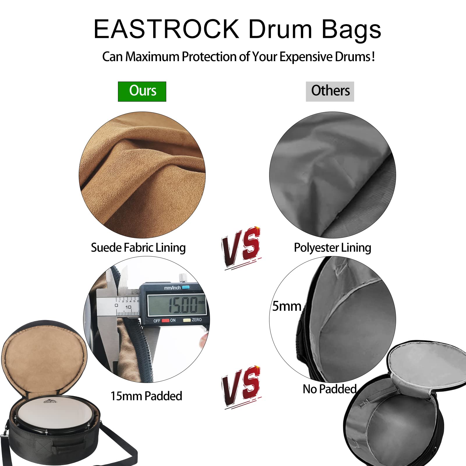 Eastrock 14'' X6.5'' Snare Drum Bag, Snare Drum Cases 15 Mm Thick Padding For Your Drum Protection (14 * 6.5'' Snare)