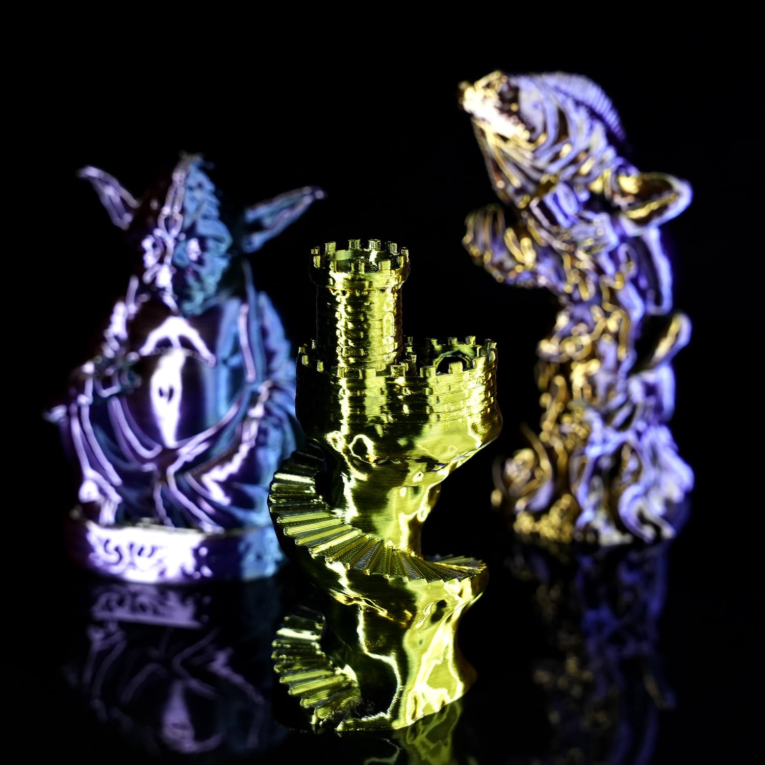 Gratkit Silk Tri-Color Pla Filament,Coextrusion Pla Filament 1.75Mm, +/-0.03Mm, 1Kg/Roll, Silk Pla Gold & Purple & Black