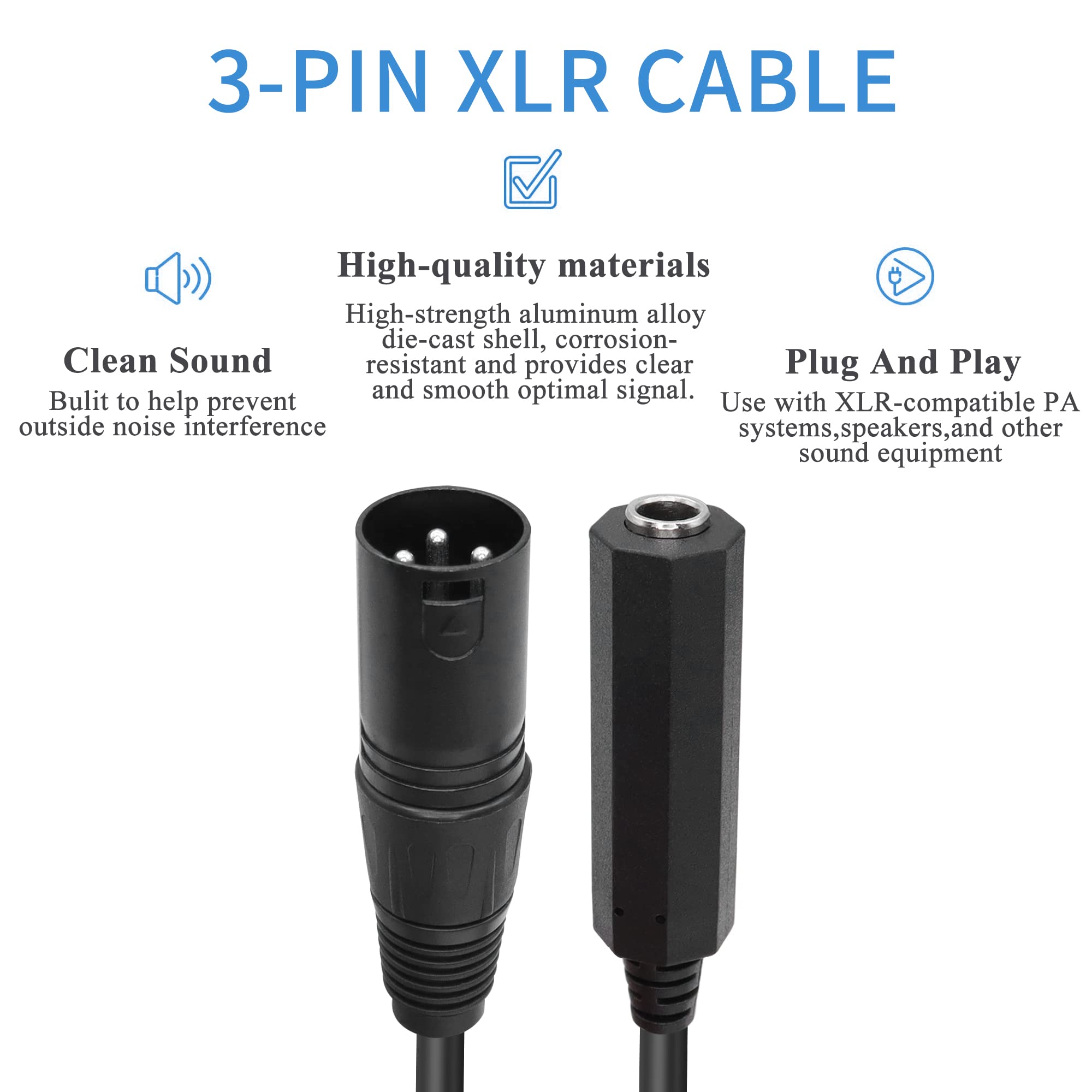 Qianrenon Xlr Male To 1/4'' Female Balance Cable Adapter Trs 6.35Mm To Xlr 3 Pin Mono Audio Connect Convert Interconnect Cable 3