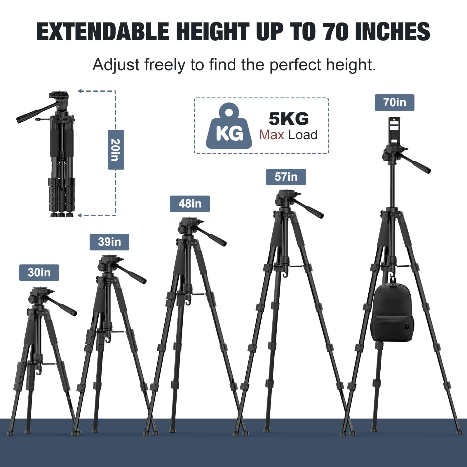 MoKo Camera Tripod for iPad   70' Phone Tripod Stand with Travel Bag, Tripod for iPhone with Phone Holder, Wireless Remote, Travel Tripod for Camera DSLR SLR, Cell Phones, Tablets, Projector, Webcam