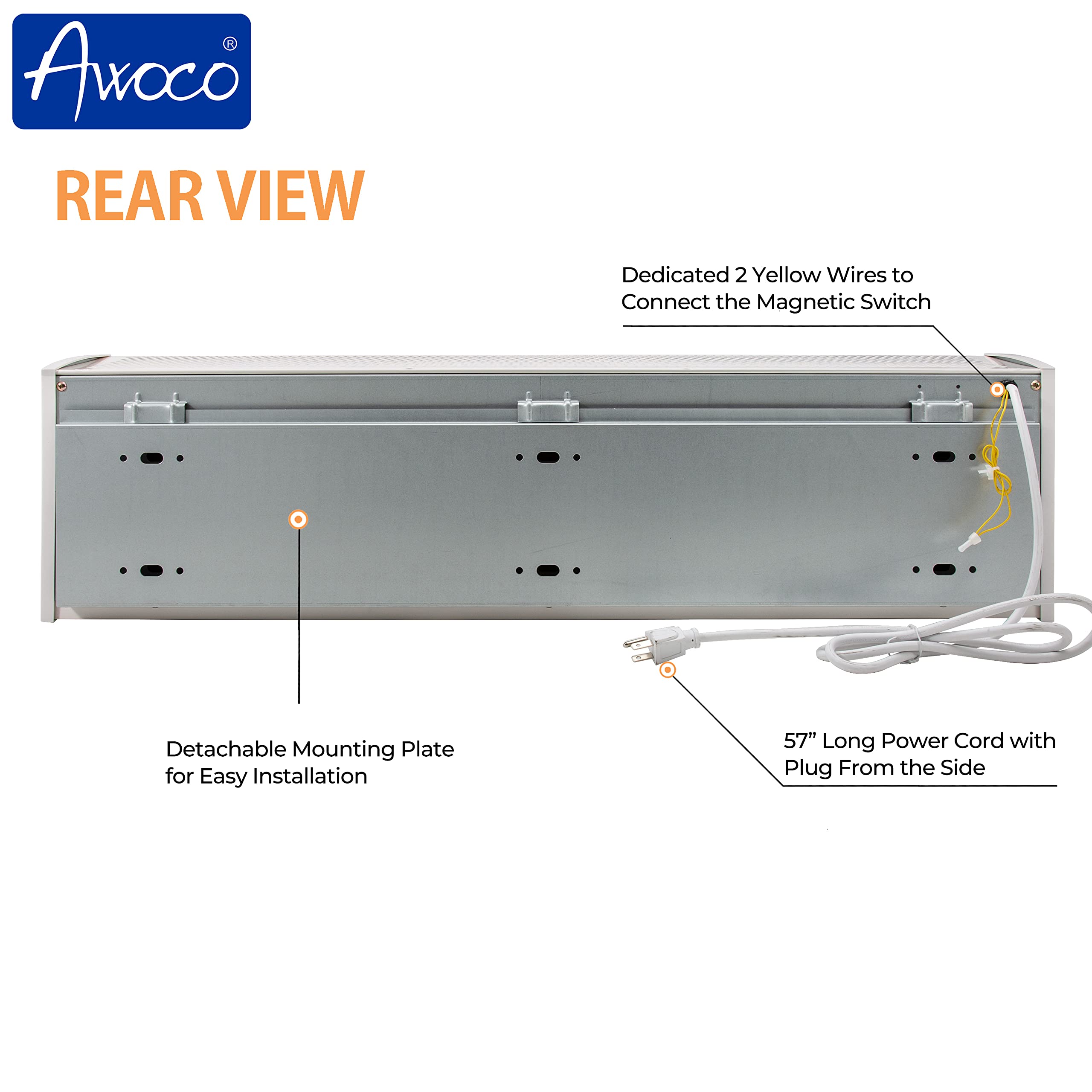 Awoco 36' Elegant 2 Speeds 900 Cfm Unheated Indoor Air Curtain With An Easy Install Magnetic Door Switch