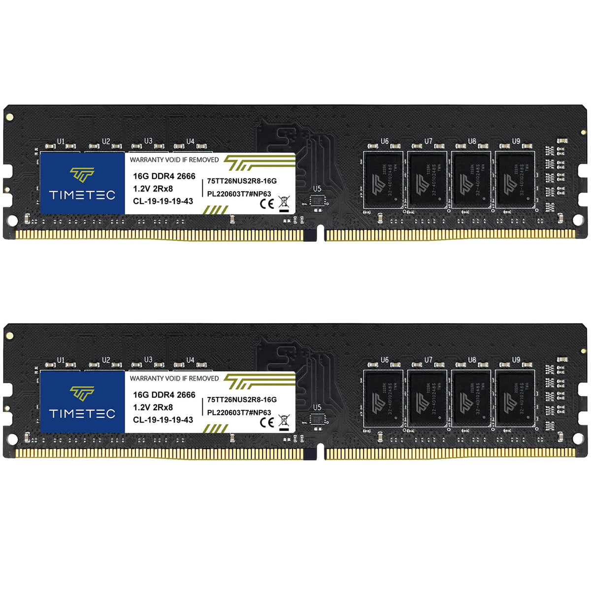 Timetec 32Gb Kit(2X16Gb) Ddr4 2666Mhz Pc4 21300 Non Ecc Unbuffered 1.2V Cl19 2Rx8 Dual Rank 288 Pin Udimm Desktop Memory Ram Mod